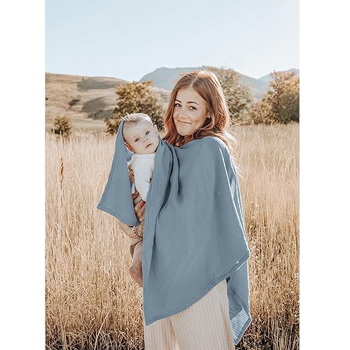 Vista 44 de Konssy Funda de lactancia de muselina para lactancia, privacidad completa de 360°, transpirable, 100% algodón, cubierta de lactancia materna, toldo