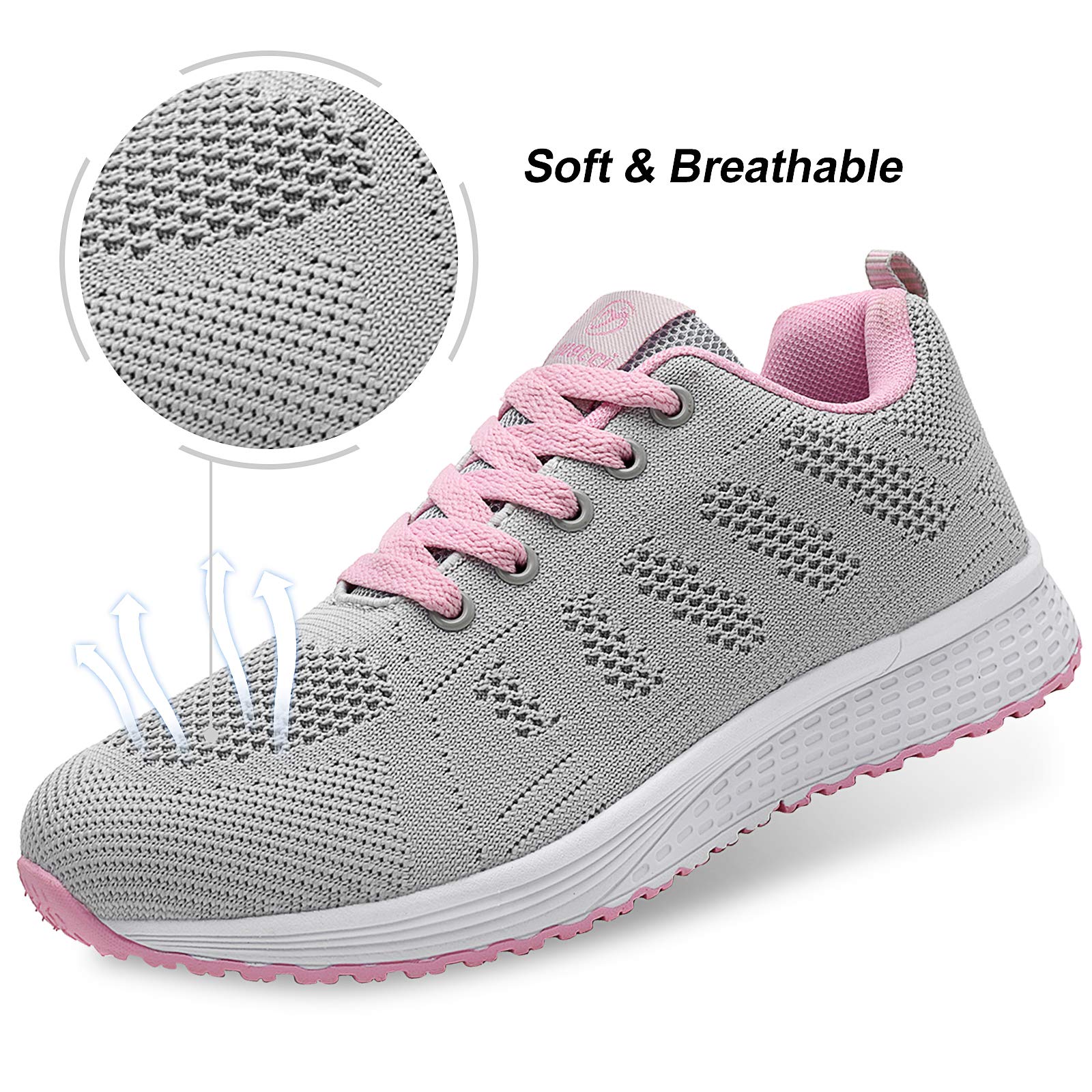 Sneakers Women Breathable Running Shoes Women Sports Shoes Athletic Lightweight Flat Lace Up Black Blue Pink 35-44 EU - 3
