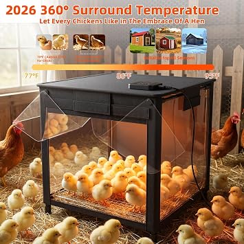 Brooder Box for Chicks, Upgrade Chicken Brooder Box with Adjustable Temp (77~95F) & 9H Timer, Removable Feeder, Waterer, 10S Rapid Brooder Heating Plate, 200W Poultry Coop Heater Fits Ducks, Quails