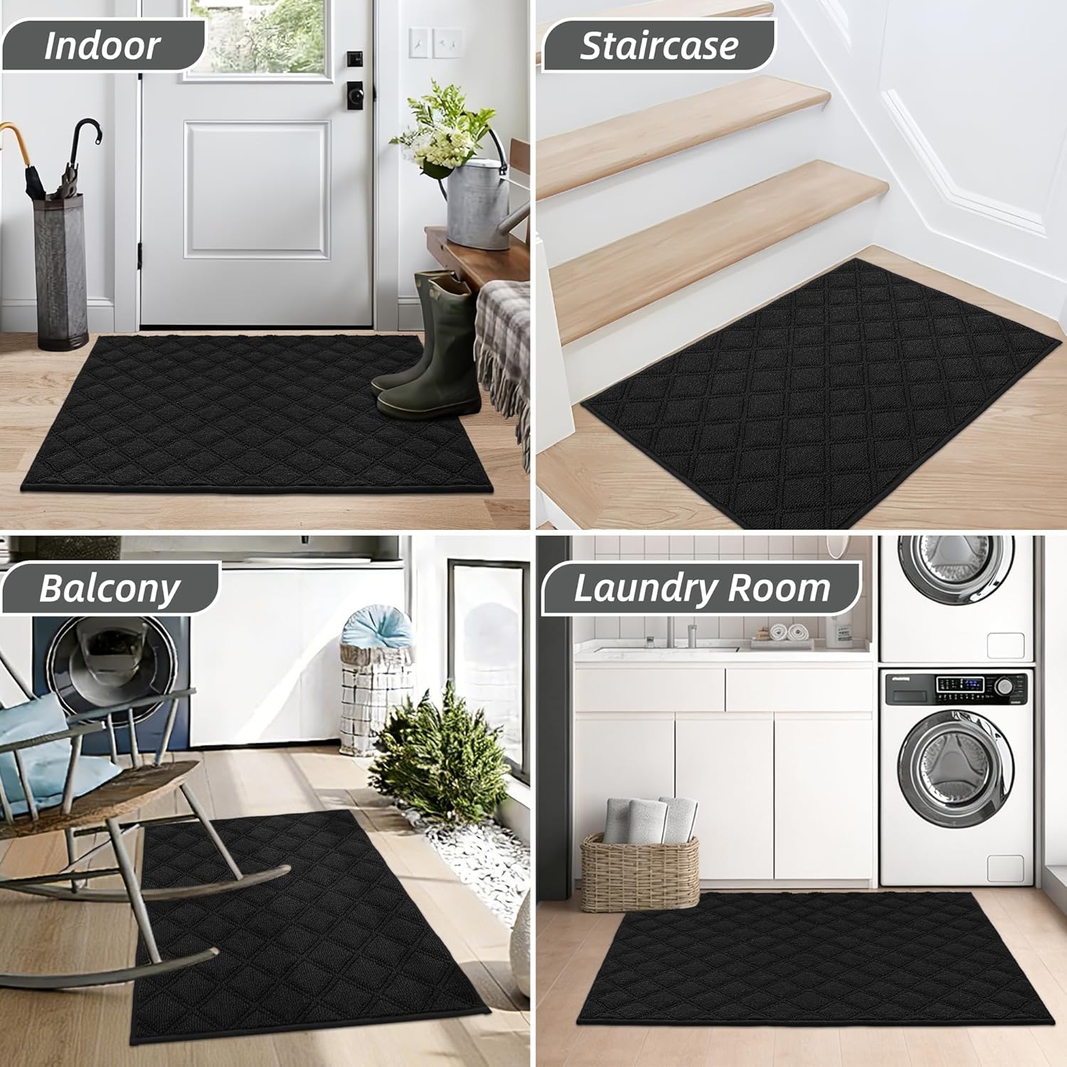 BEQHAUSE Dirt Trapper Door Mat 32" x 48", Non-Slip Washable Doormats Welcome Mat, Dirt Resistant and Absorbent Entrance Mat, Low Profile Floor Mats for Front Back Door, Entryway, Black - Image 9