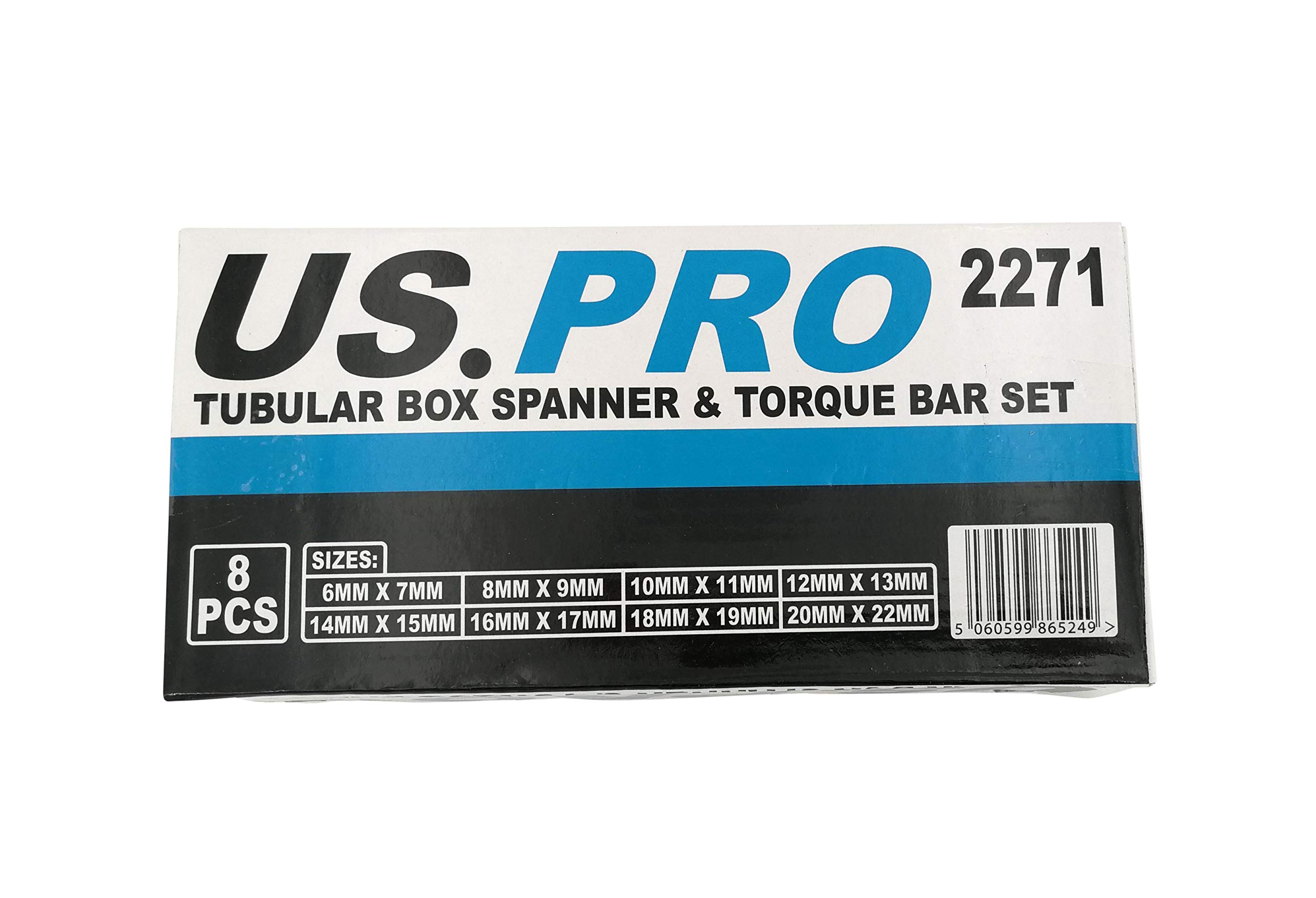 US PRO 8PC Tubular Box Spanner + Torque BAR Set, 6x7 - 20x22 mm, Tubular Socket Spanner Set, Wrench Set, Chrome - Image 3