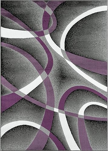 Miniatura 2 de 2305Alfombra abstracta moderna roja, negra, y beige, Sintético, Púrpura