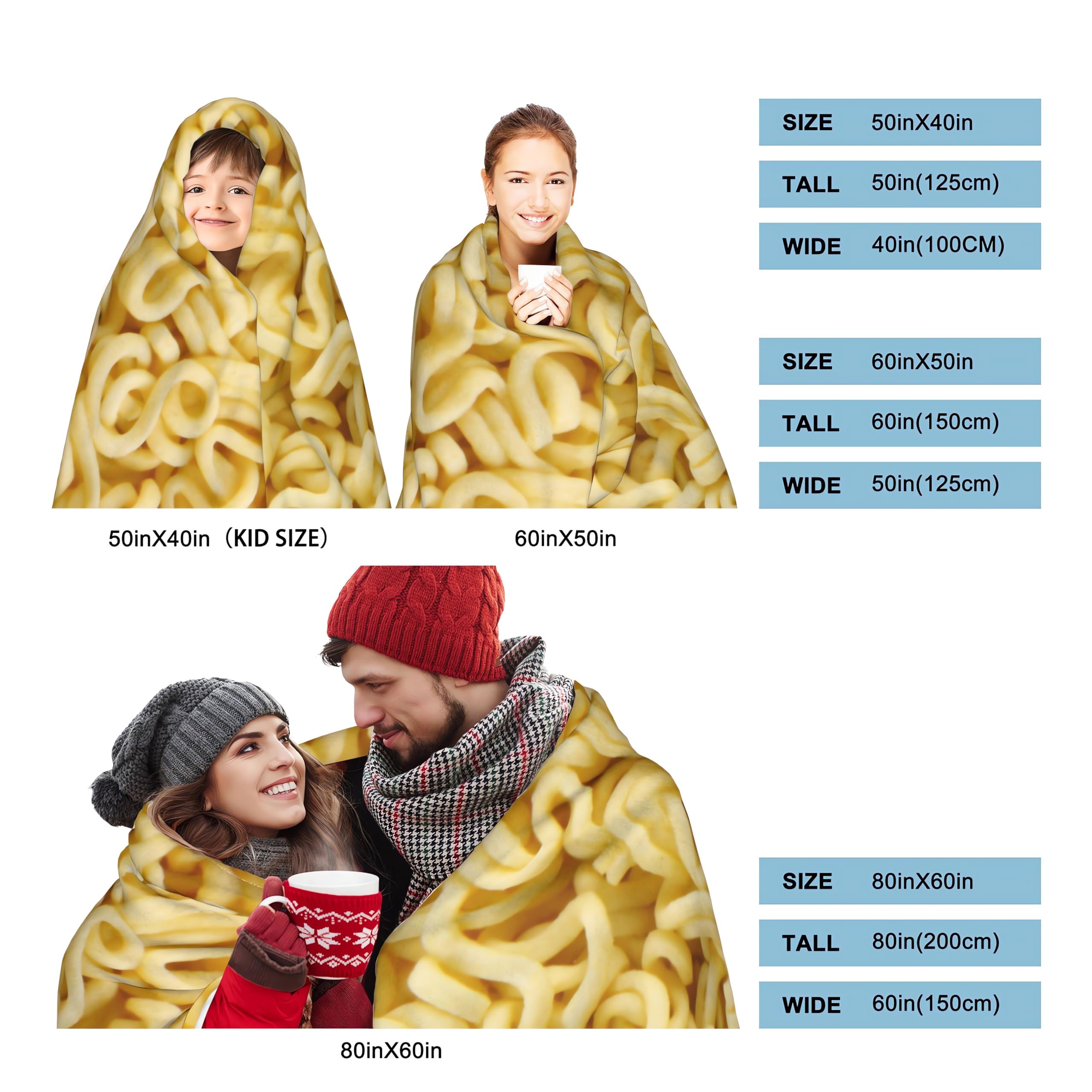 Neuheit Instant Nudeln, lustige, realistische Lebensmittel-Überwurfdecken, Ramen-Texturdruck, Flanell-Fleecedecke für Schlafzimmer, Wohnzimmer, Sofa, Couch, Bett, Büro, Schoß, 127 x 101,6 cm