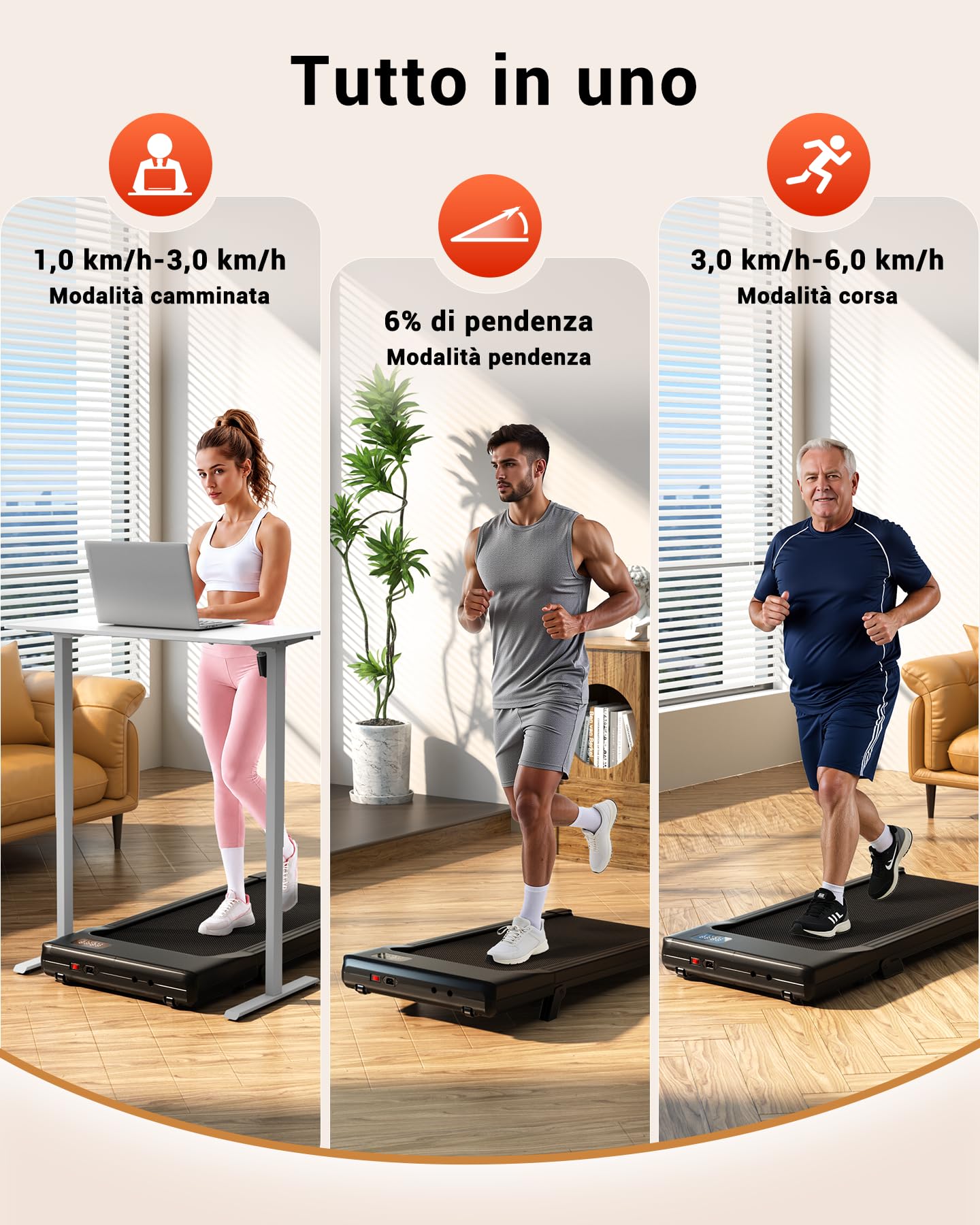 Superun Raceable Tapis Roulant Salvapazio Elettrico con Inclinazione 6%, 2.5 CV Walking Pad,1-6km/h Tapis Roulant Elettrico Pieghevole con APP Controllo Corsi di Allenamento, Massima di 136 kg