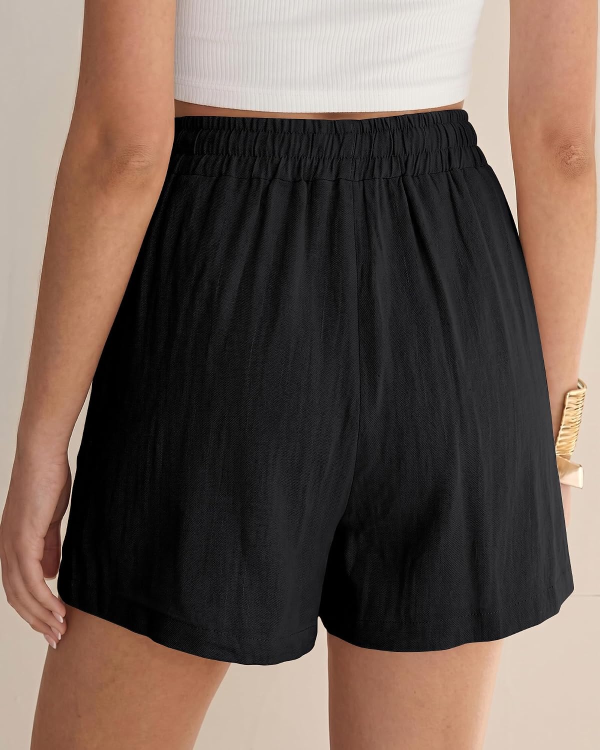 luvamia Women Linen Shorts Summer Casual Elastic High Waisted Pull On Beach Vacation Crochet Shorts with Lace Trim Pockets