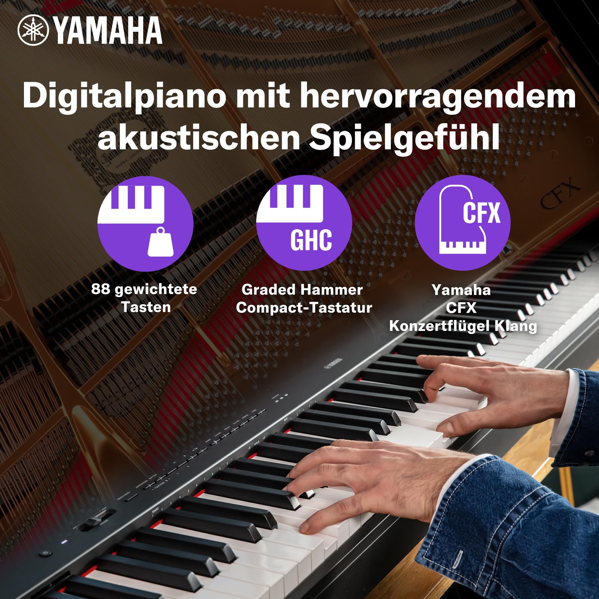 Yamaha P-225 Digital Piano, Schwarz – Leichtes und tragbares Digital Piano mit der Graded-Hammer-Compact-Tastatur mit 88 gewichtetet Tasten und 24 Instrumentenklängen