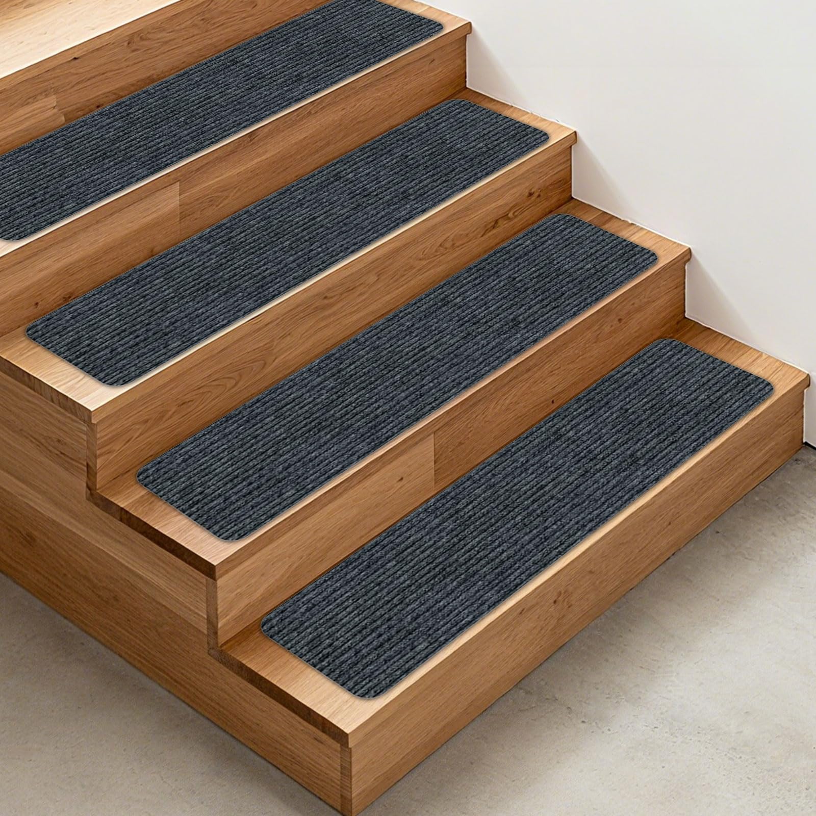 15 pièces de tapis pour marches d'escalier, 55x22 cm, tapis d'escalier, gris foncé, résistant à l'eau, rectangulaire, auto-adhésif, antidérapant, pour protéger les animaux de compagnie, les personnes