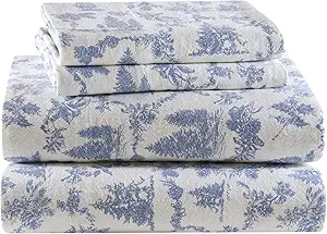 Sleep Philosophy True North Cotton Sheet Set Cozy Print 100% Cotton Flannel Sheets Bedding Set, Oversized Sheets, Deep Pocket Fits Up to 14" Mattress King Bed Sheets King Toile Pine Trees 4 Piece