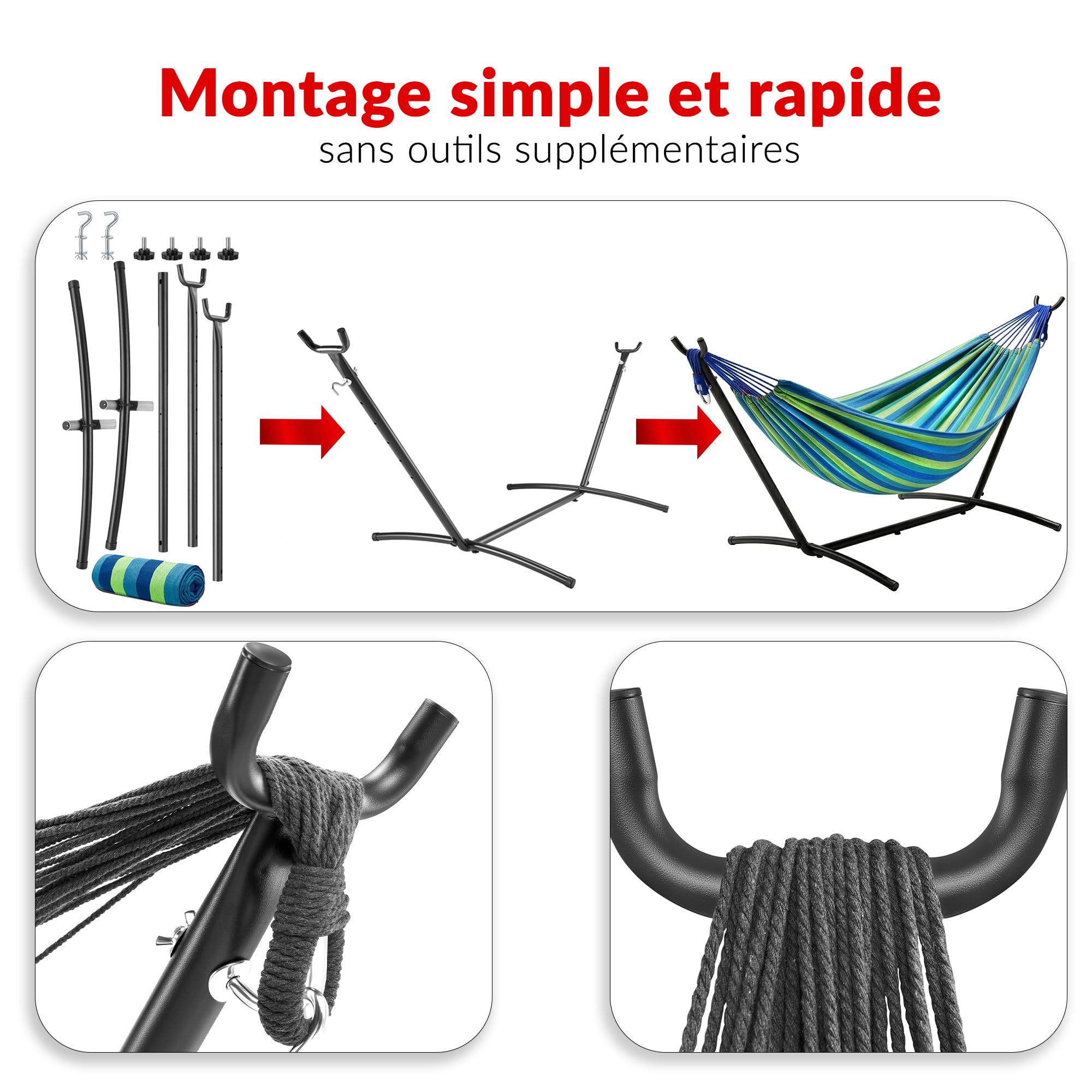 LEHMANN Hamac avec Support en Acier, Capacité de Charge 200 kg, pour 2 Personnes, Pliable et Transportable avec Sac de Transport, idéal pour Camping, Jardin et Balcon