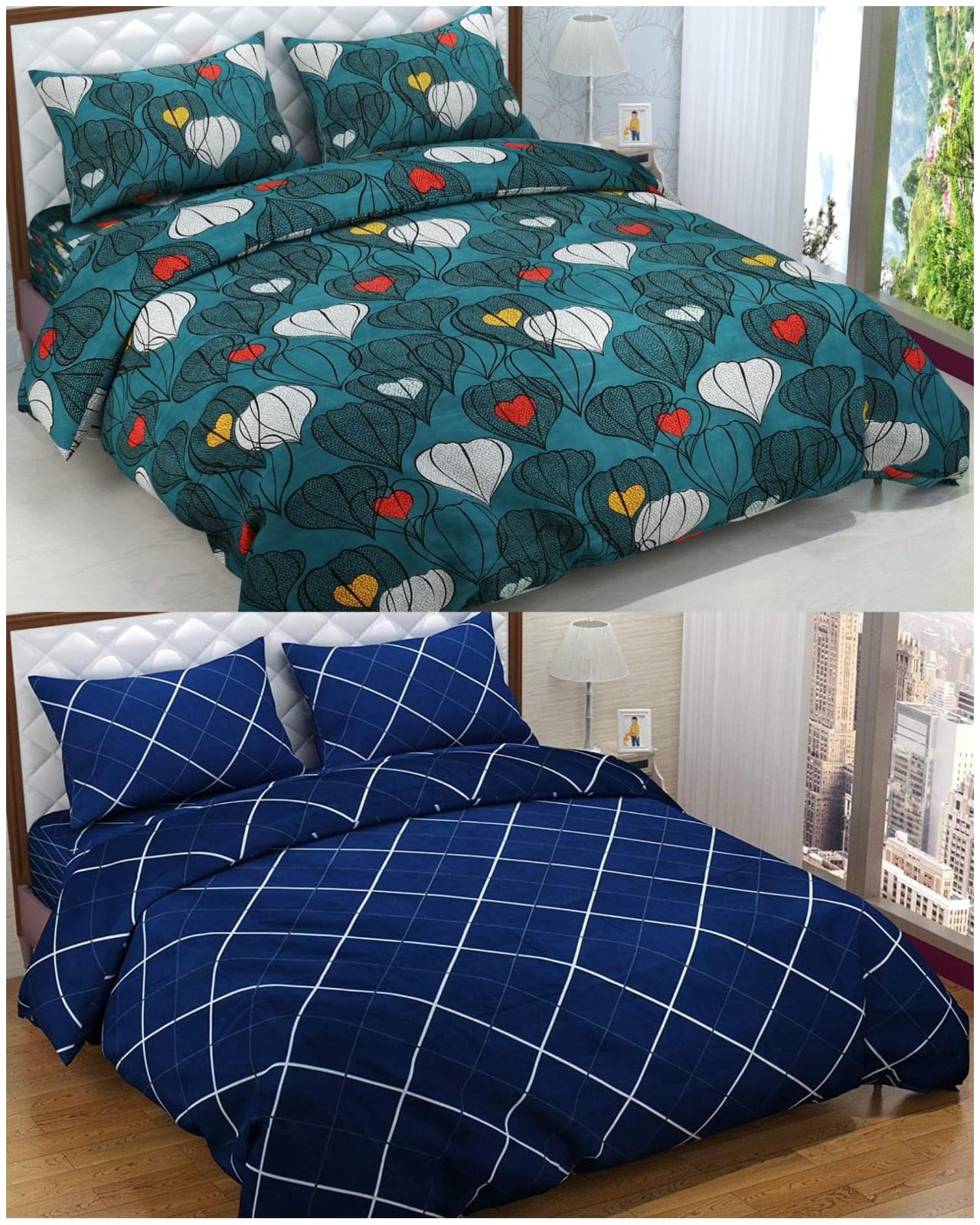Soniasaa Combo Pack of 2 Double Bedsheet with 4 Pillow Covers 237 TC Soft Brushed Cotton-Blend -Long Lasting & Wrinkle Free Bedsheet for Double Bed Combo Pack Multicolor (B0CRSHX1FH) Amazon Price History, Amazon Price Tracker