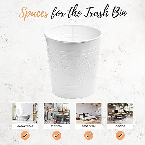 Miniatura 7 de Autumn Alley Basurero de baño blanco hecho a mano, papelera redonda con parte superior abierta, elegante papelera de metal para el hogar, oficina,