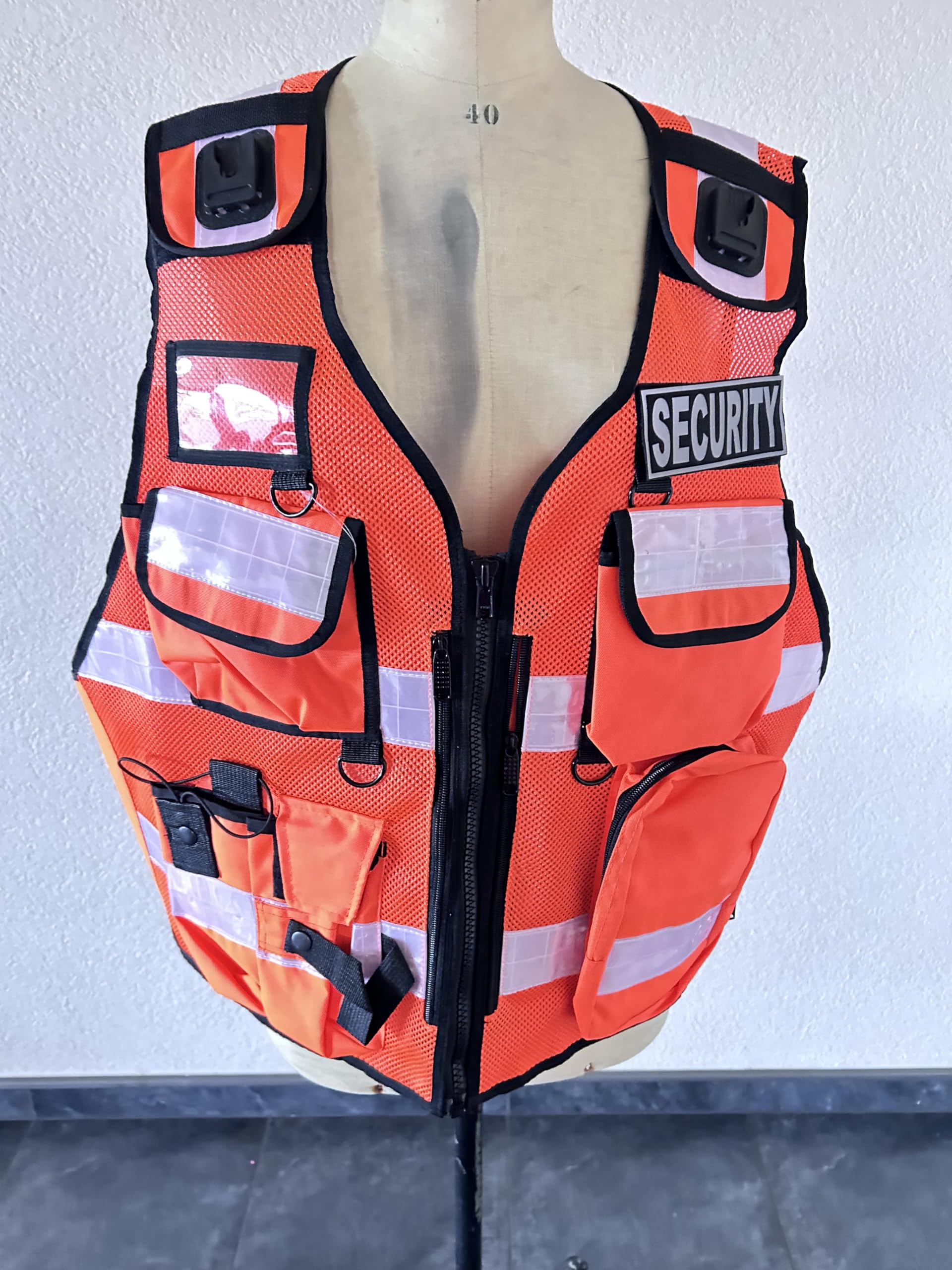 Sicherheitsweste Reflexmaterial Weste Orange 212 Patch Security | Reflektierend, Multifunktionsweste, Schutzweste, Wachschutz, Einsatzweste
