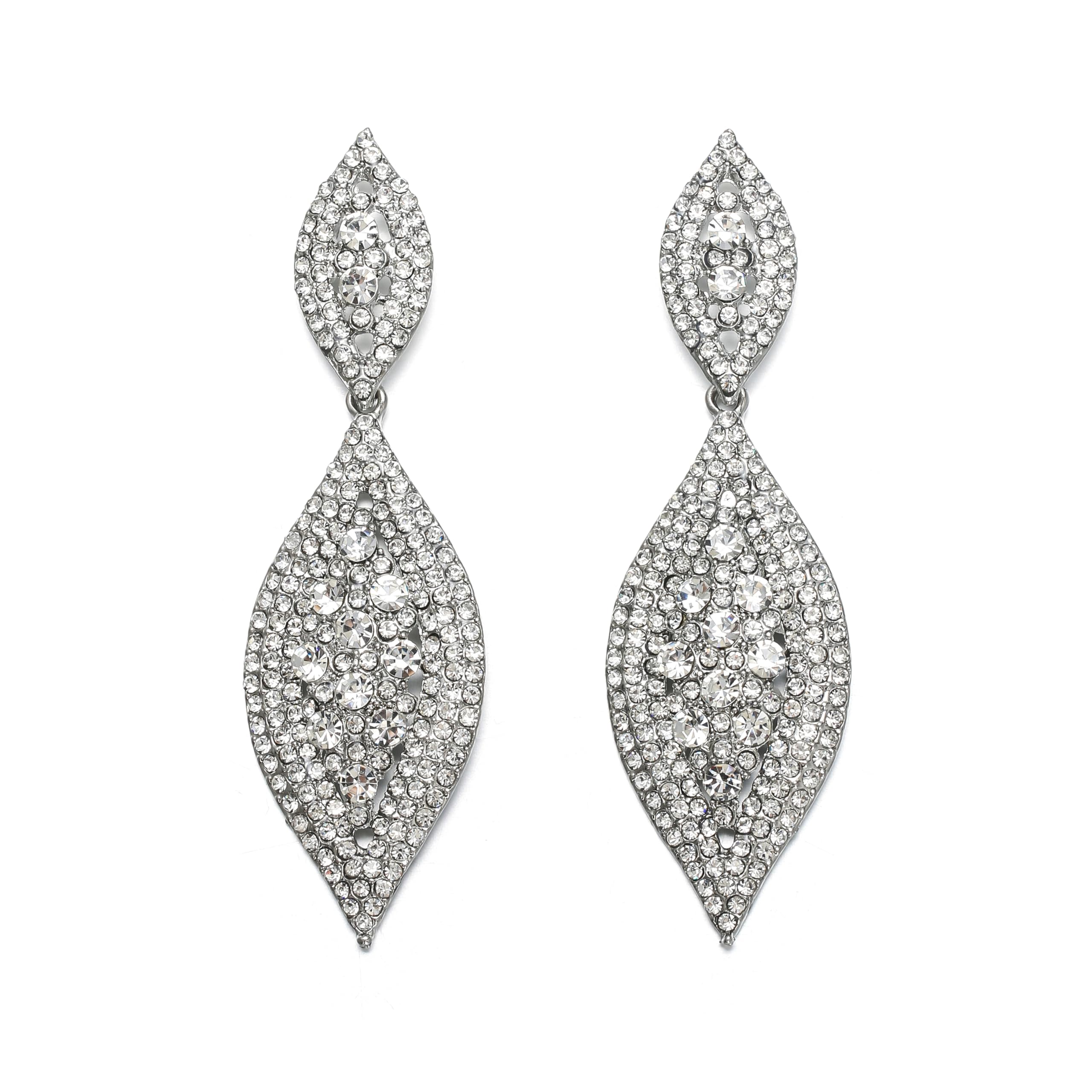 FlyonceWomen's Rhinestone Crystal Wedding Bridal 2 Leaf Drop Dangle Chandelier Earrings
