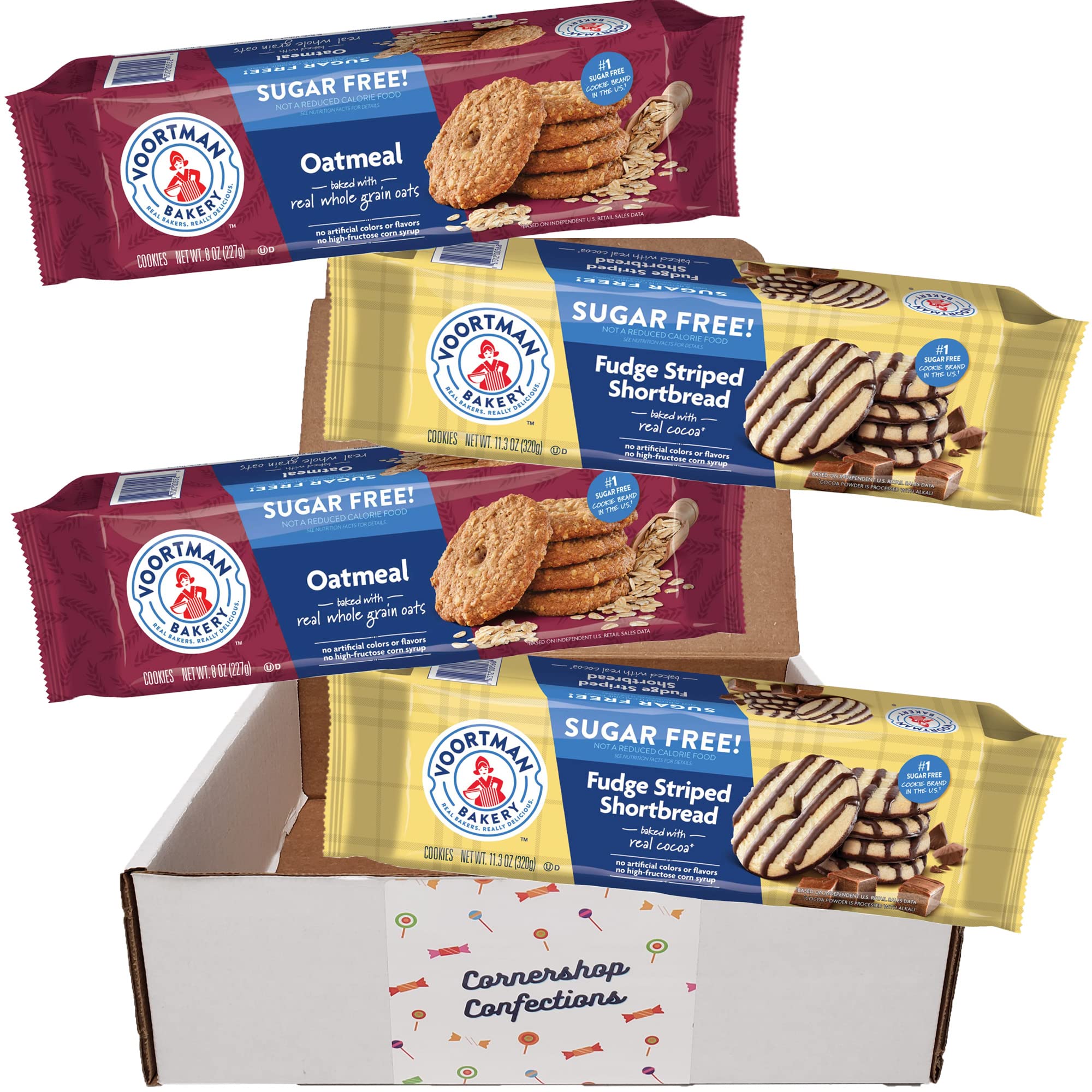 Voortman Sugar Free Pecan Shortbread Cookie Bulk Pack - 4 Full Individually Sealed Packs - 48 Total Servings - Holidays, Family Gatherings, Work Desk Snack - In Cornershop Confections Pack