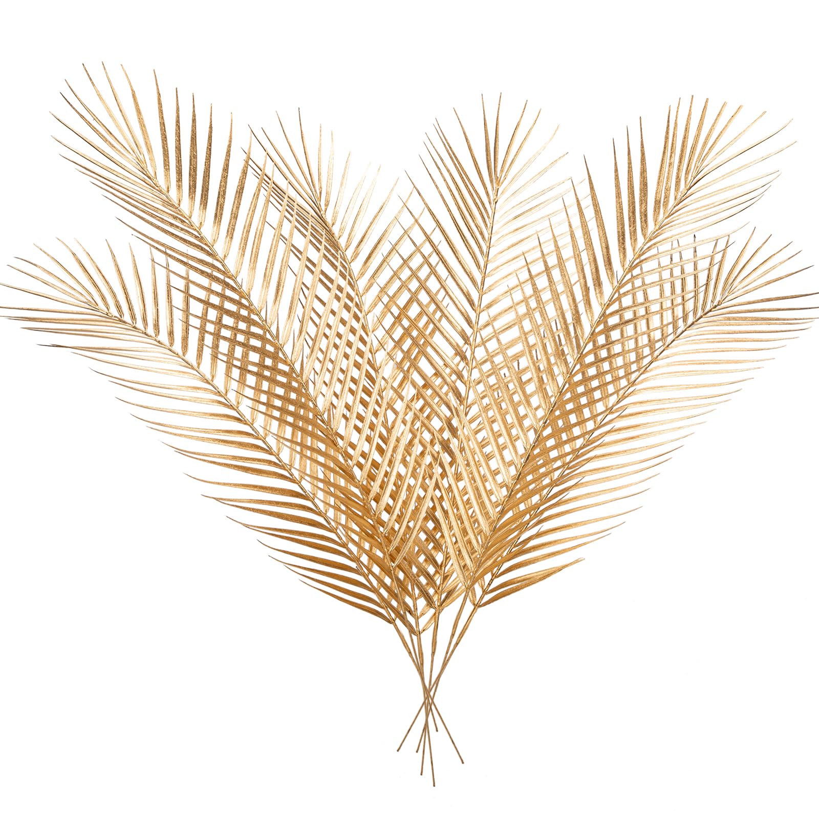 Hollyone 6 pezzi di foglie di palma artificiali, pianta artificiale Areca, rami di palma, 76 cm, foglie di palma dorate, foglie tropicali per composizioni floreali fai da te, matrimoni, feste