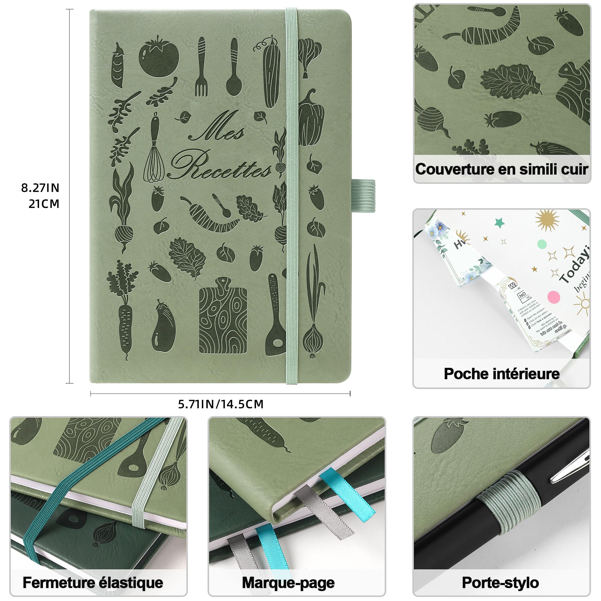 Carnet de Recettes à Remplir A5 – Livre de Recettes Vierge avec Index, Cahier de Cuisine Vert militaire