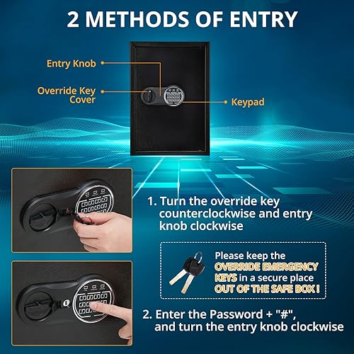 Miniatura 7 de Caja fuerte de seguridad con cerradura de teclado digital caja fuerte de acero con forro interior y kit de atornillado documentos seguros joyas y