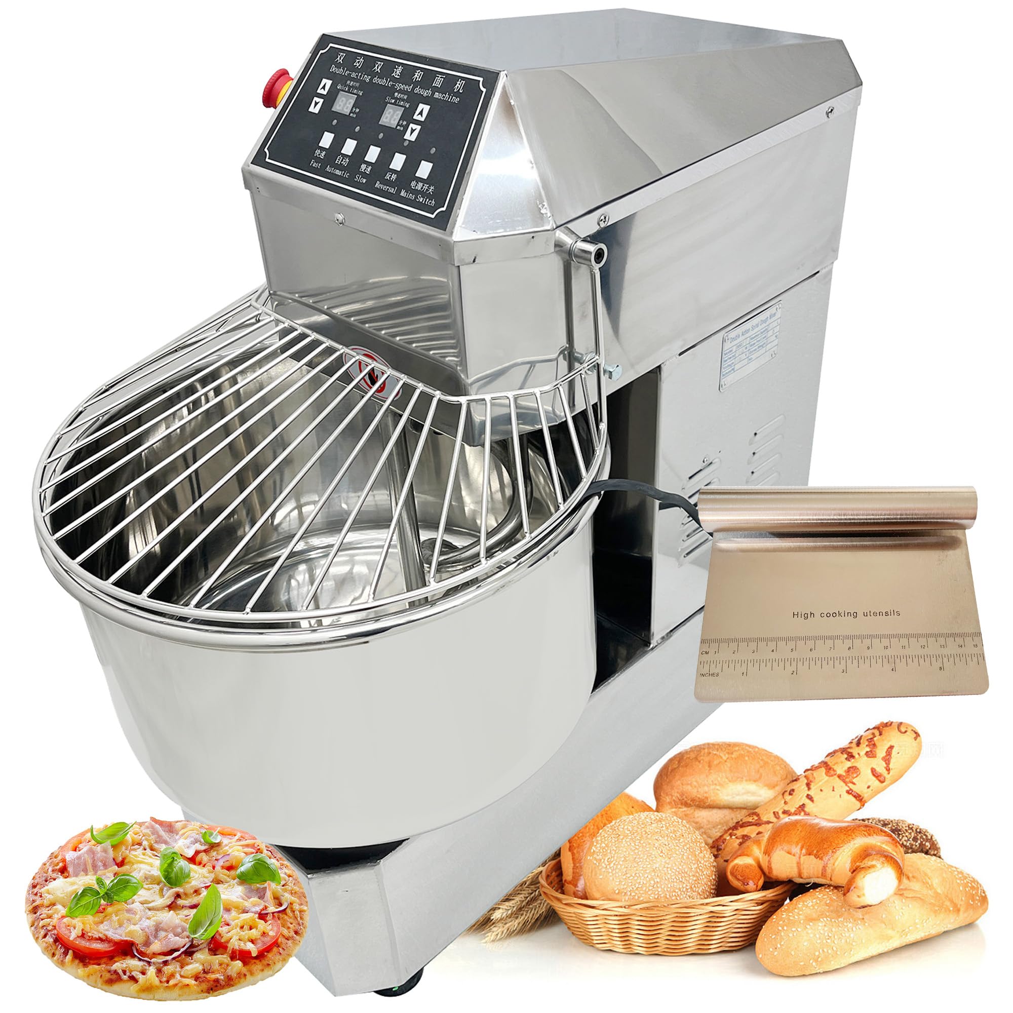 HayWHNKN Electric Dough Mixer Inverter Dual Speed Dual Action Dough Kneader 50L Pizza Bread Flour Mixing Machine with Stainless Steel Bowl