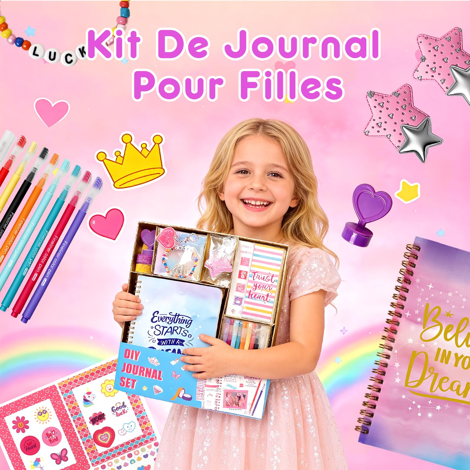 Kit de Journal de Bricolage, Pack 2 Carnets avec Accessoires pour Scrapbooking - Cadeaux Anniversaire pour Filles 8-12 Ans