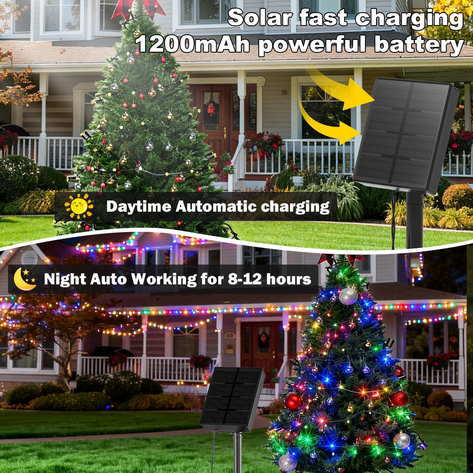 2 Alberi Di Natale Solari Da Esterno 3FT – 200 LED, 8 Modalità, Con Bacche E Palline, Per Giardino, Portico E Cimitero