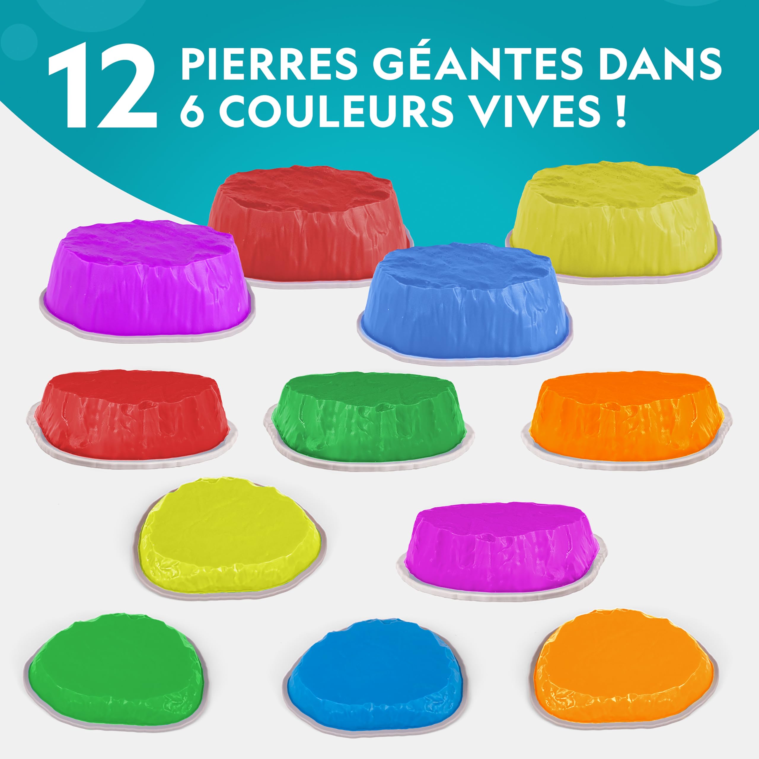 National Geographic Kids Jumbo Pierres D’Équilibre – 12 Pierres Antidérapantes 3 Hauteurs Dé en Mousse Cartes Play & Learn Parcours Obstacles Intérieur Extérieur Enfants 3+