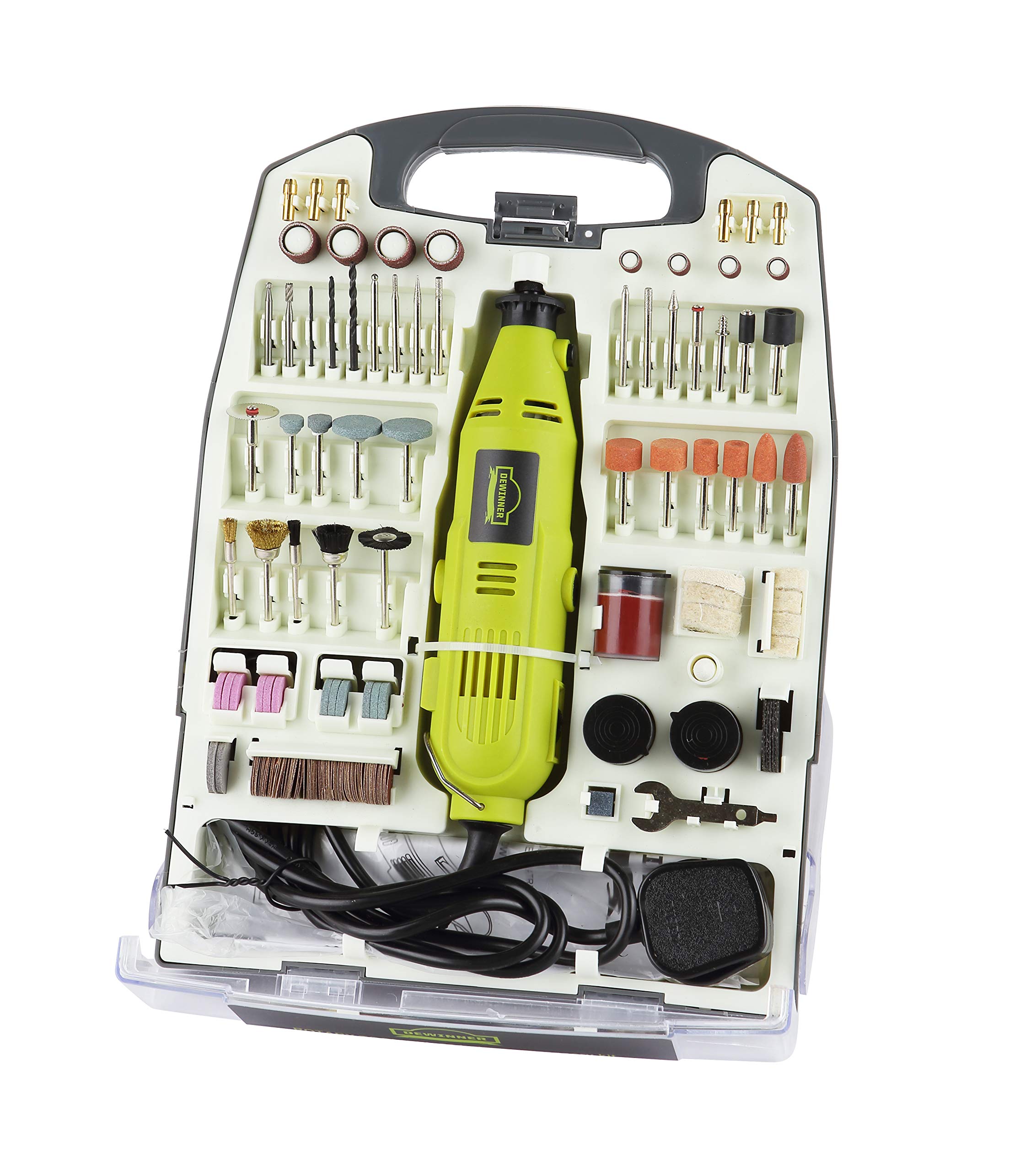 DEWINNER 233pcs Utensili Rotanti Multifunzione, 135 W Mini Utensile Rotante Elettrico Fili a 6 Velocità Variabile, Mandrino Universale, Ideale per Tagliare, Incidere, Lucidatura, Trapano, ecc.