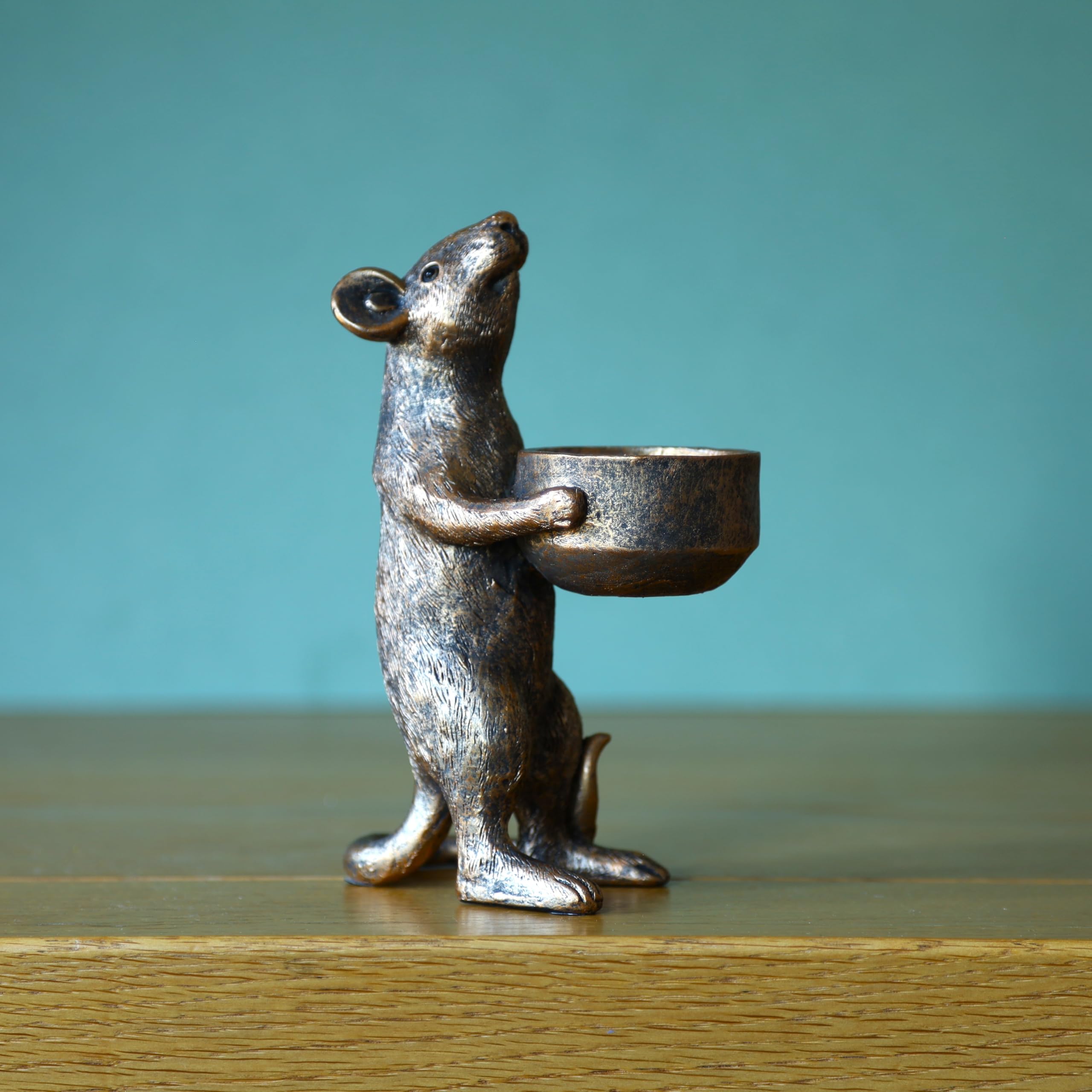 Resin Bronze Mouse Tealight Votive Candle Holder Shelf Sitter Tabletop Novelty Ornament Mice Gift