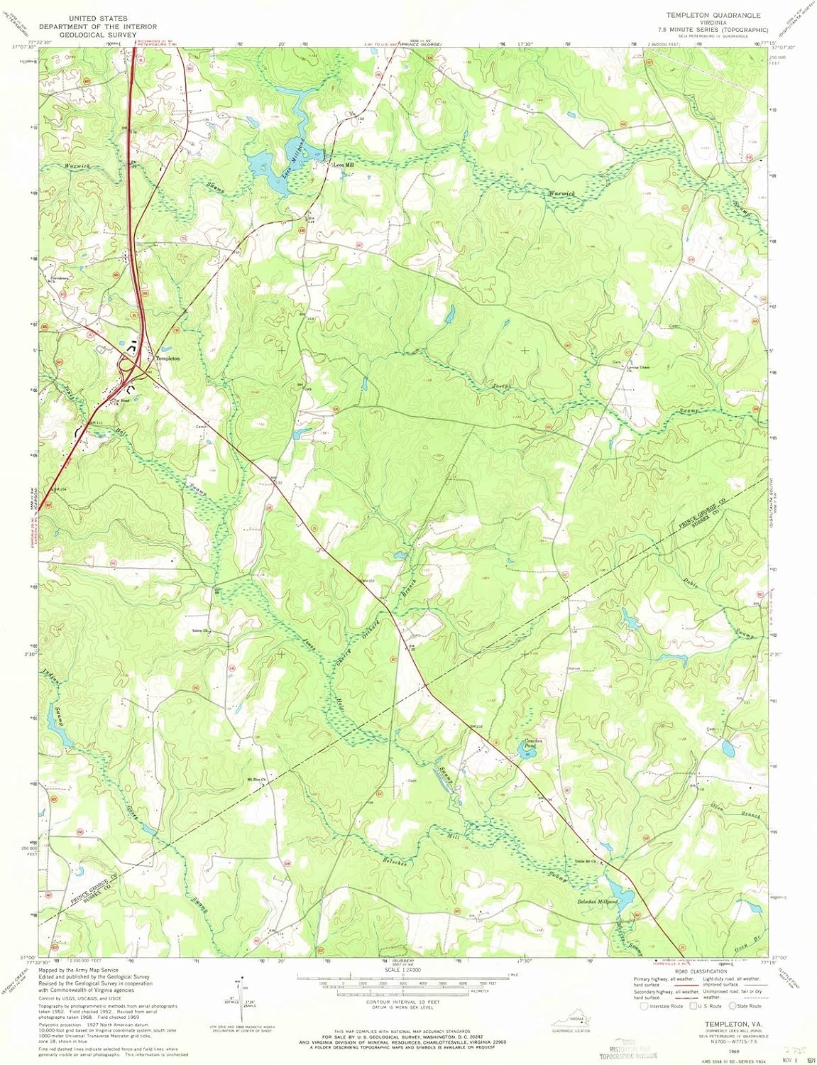 1969 Templeton, VA Virginia USGS Historical Topographic