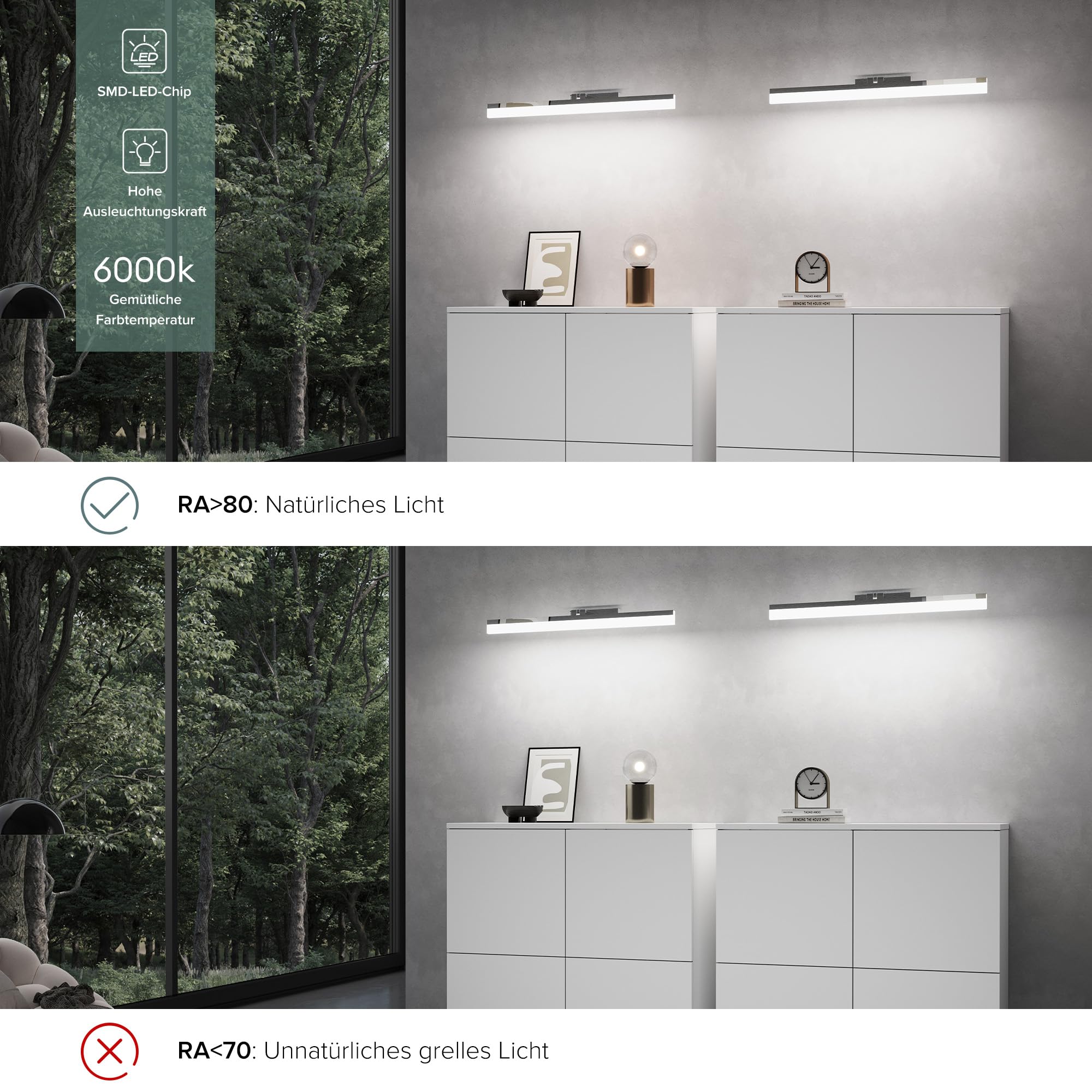 doporro Spiegelleuchte Bad 180° drehbar 60cm LED Spiegellampe Badezimmer | 6000K Badlampe Wand über Spiegel Kaltweiß Badezimmerleuchte 14W Spiegelschrank Beleuchtung, Chrom, Luxaris