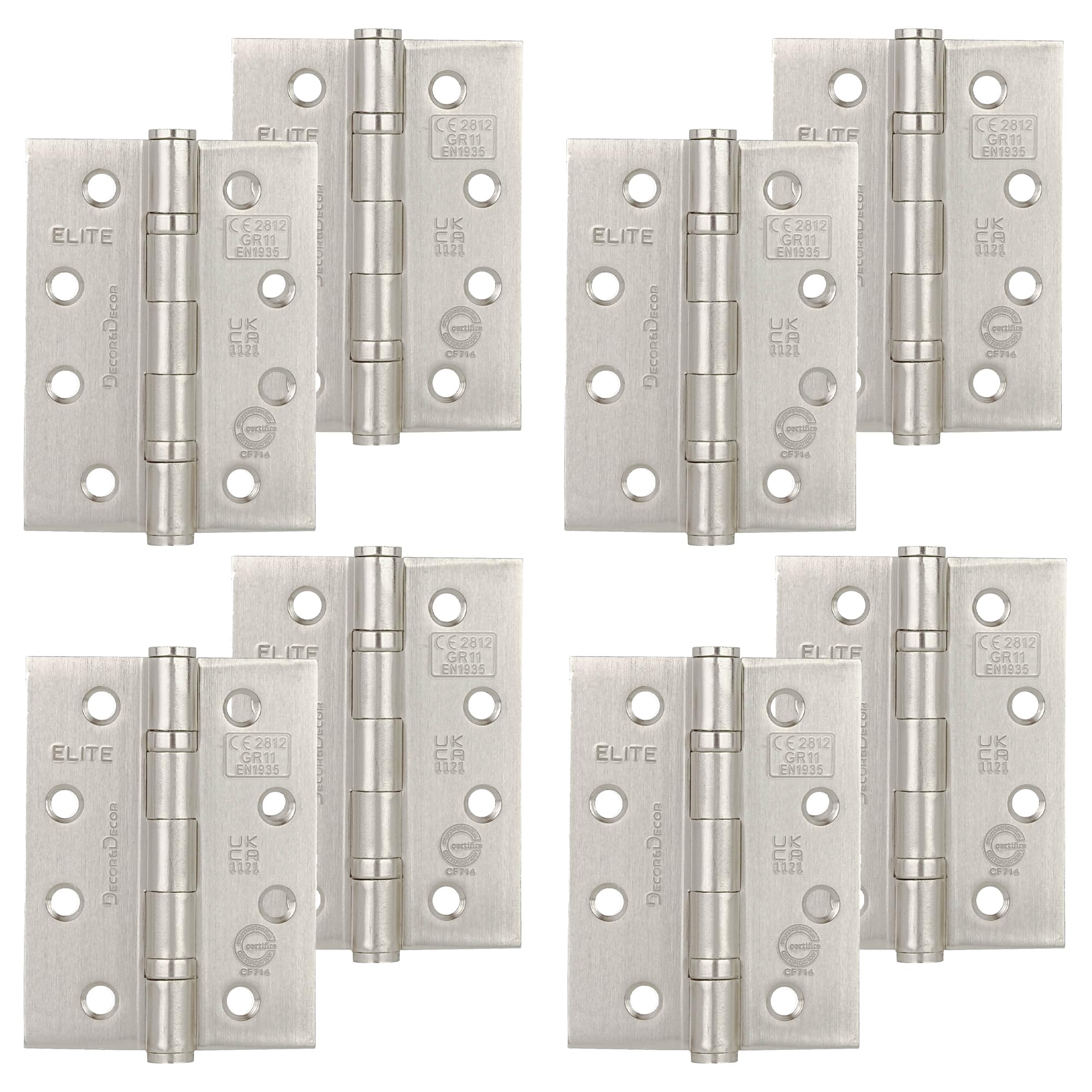 Decoranddecor Door Hinges Internal - Fire Rated - 4 inches (102 mm) - Ball Bearing - Steel - Satin Nickel - 4 Pairs