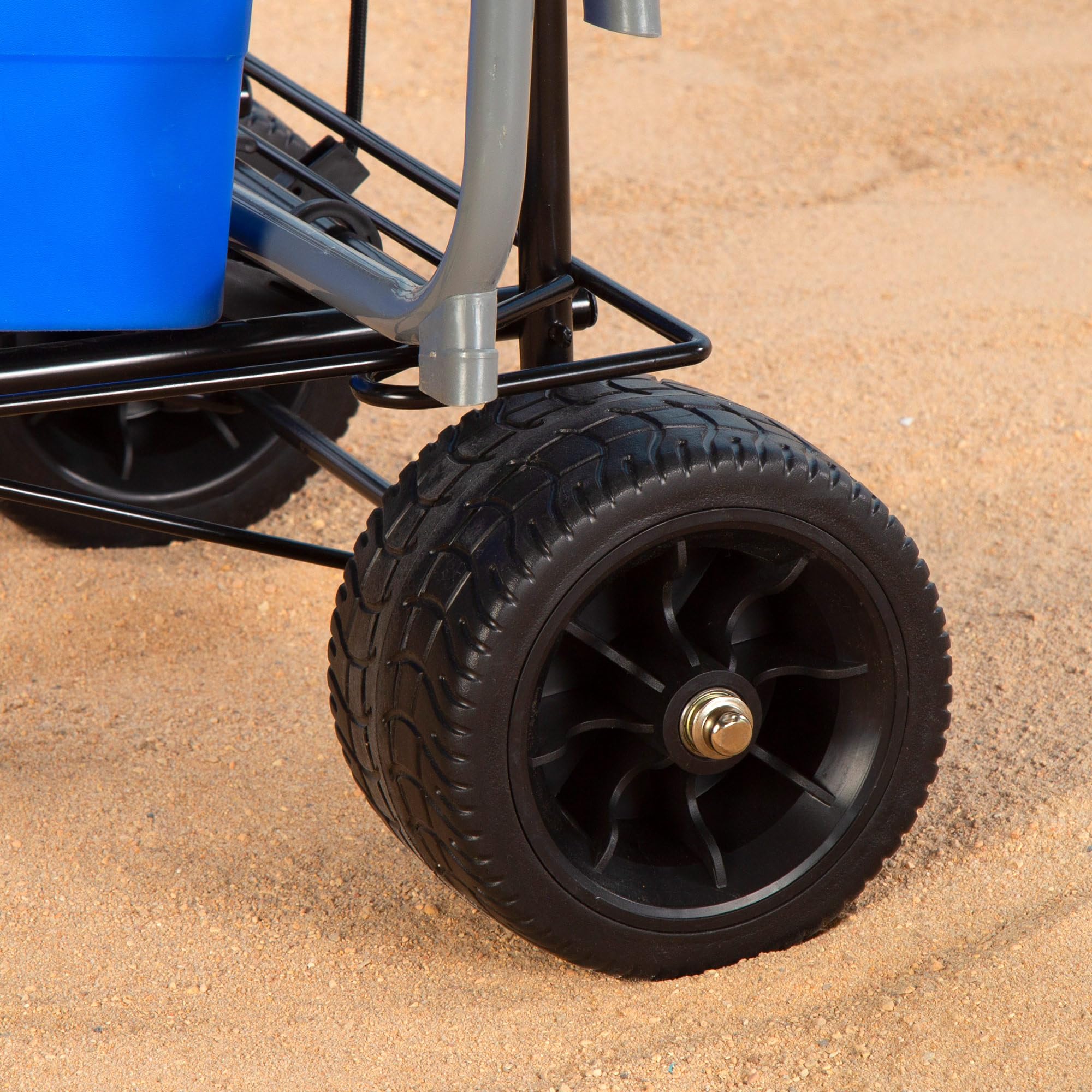 AKTIVE Carro para Playa, 49 x 40 x 100 cm, Ruedas Todoterreno Ø17, Estructura Acero, Manillar ergonómico, Cordón elástico de Agarre, Peso máximo soportado 80 kg, Carrito Transporte Plegable (62377)