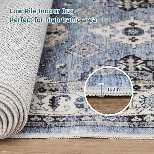 Miniatura 6 de Dripex Alfombra bohemia persa de 2 x 6 pulgadas, lavable, envejecida, estilo medallón oriental, antideslizante, no desprende pelusa, alfombra de