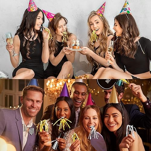 Miniatura 7 de 36 piezas de ruido dorado y plateado para adultos y niños, cuernos de fiesta y sopladores, chillones para cumpleaños, Navidad, eventos deportivos,