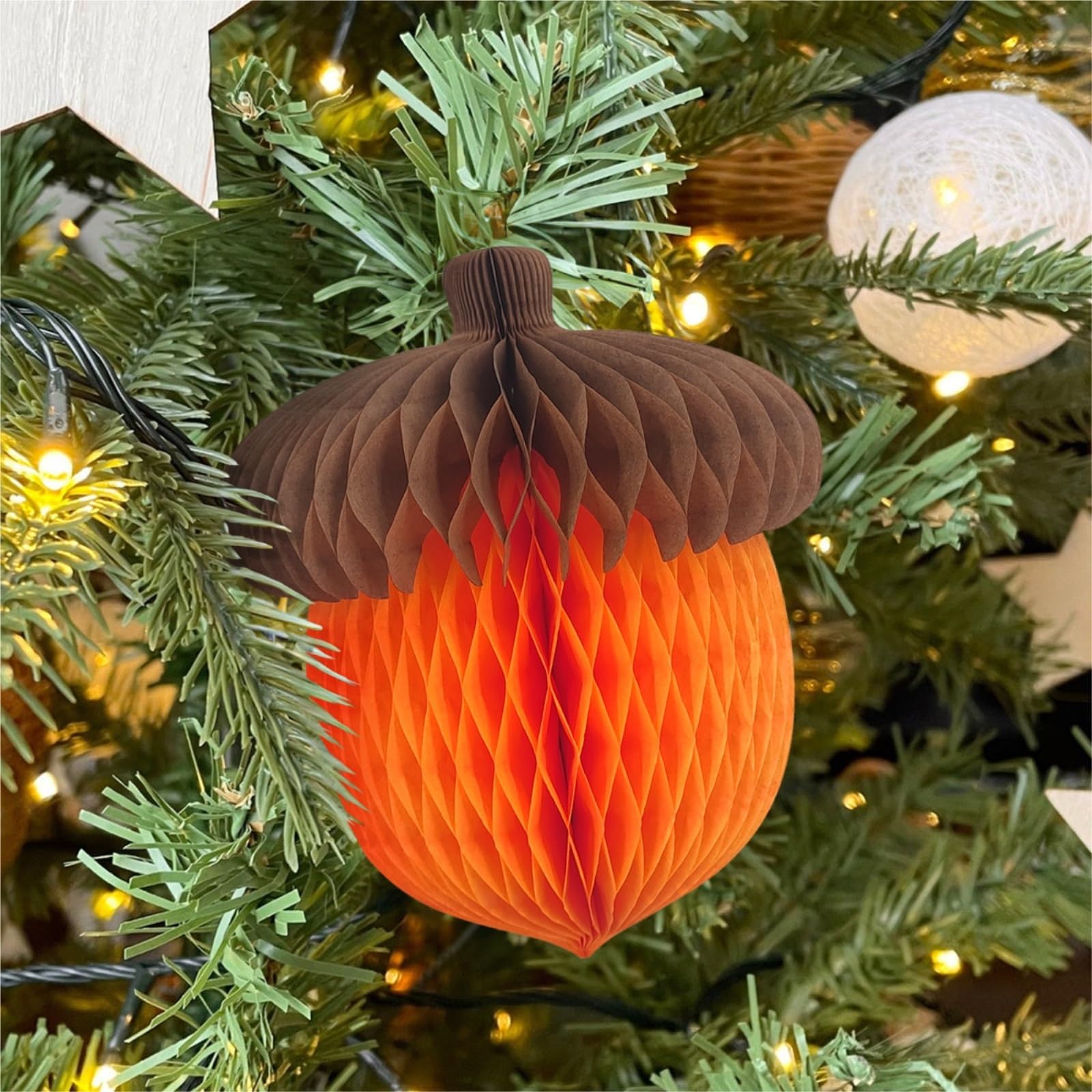 Linterna de Papel farolillo Paquete De 10 Farolillos Papel con Forma Bellota Otoñal Y Bola Nido Abeja For Decorar El Día Acción Gracias Decoraciones de Año Nuevo(20cm)