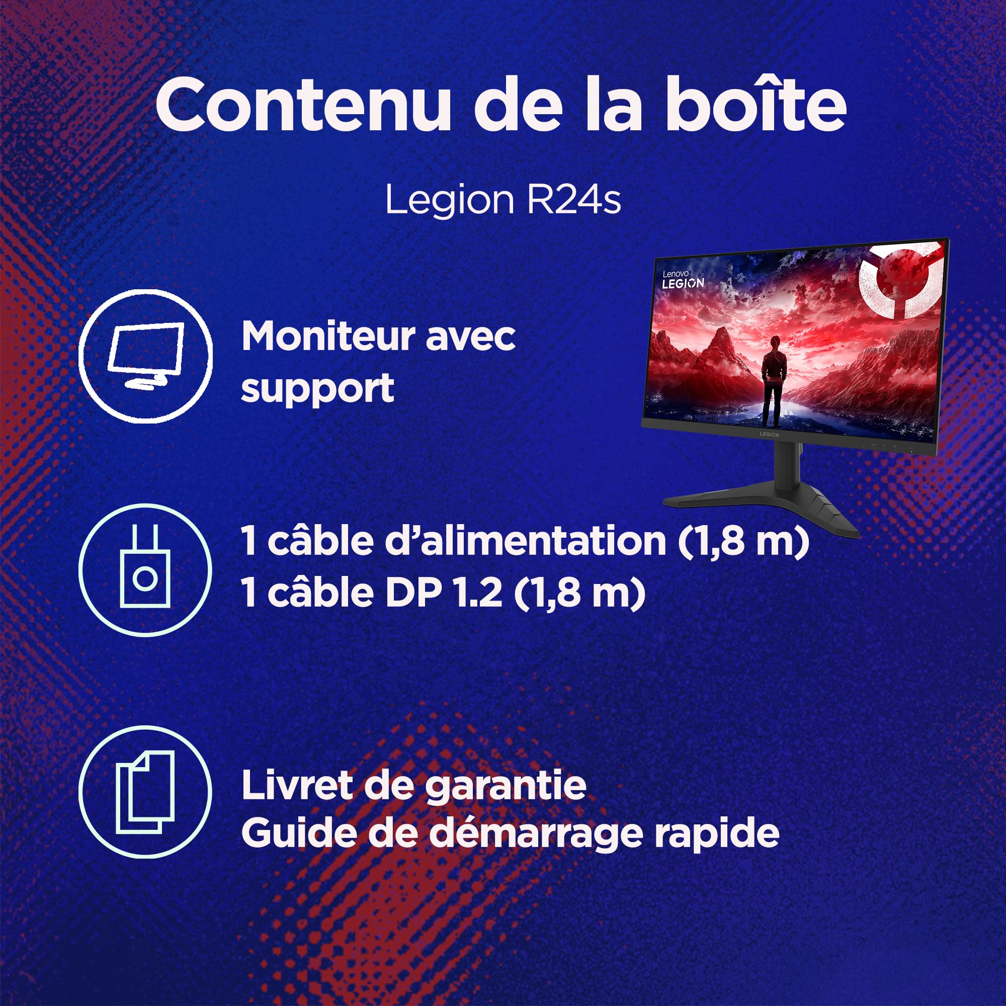 Lenovo Legion R24s Écran 23.8'' FHD IPS 144 Hz 1 ms HDMI DP Noir