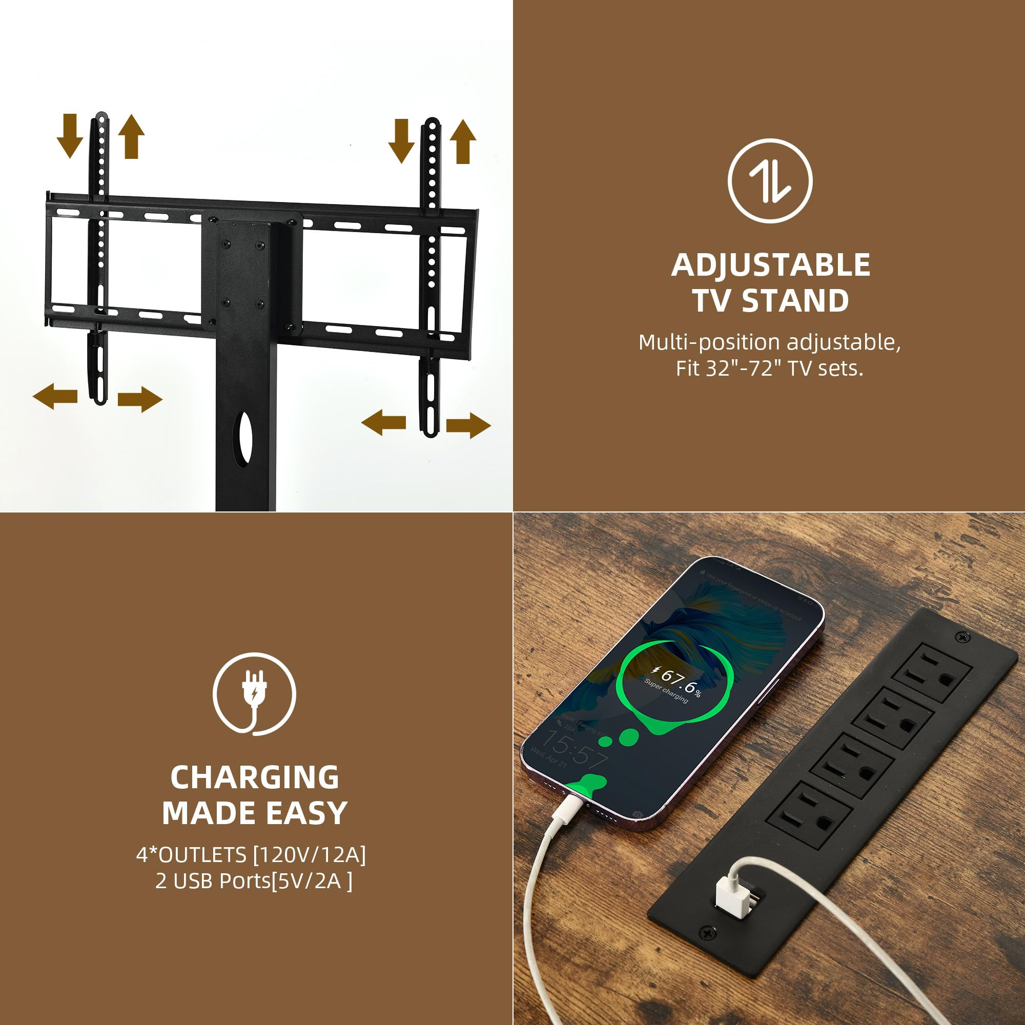 DWVO TV Stands for Living Room, Modern TV Stand for 70/65 inch TV with Mount & Power Outlet, LED Entertainment Center with Storage, Gaming Media Stand, Rustic Brown