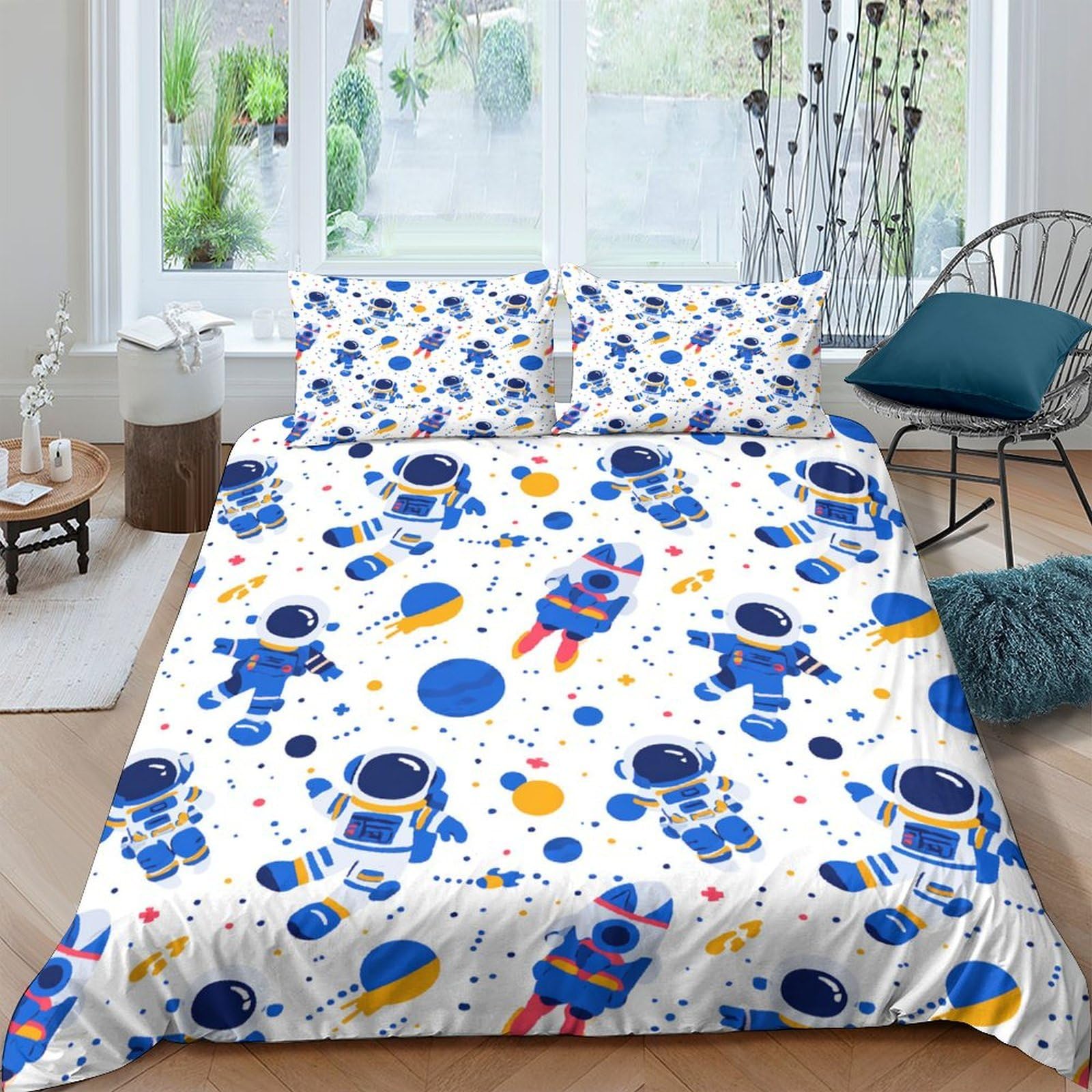 Ctjqhvkz Style-1 3D Printed Astronaut Planet Fitted Sheet Microfiber Blue Cartoon Space Bed Cover For Bedroom Dorm Mattress Protection Single（135X200cm）