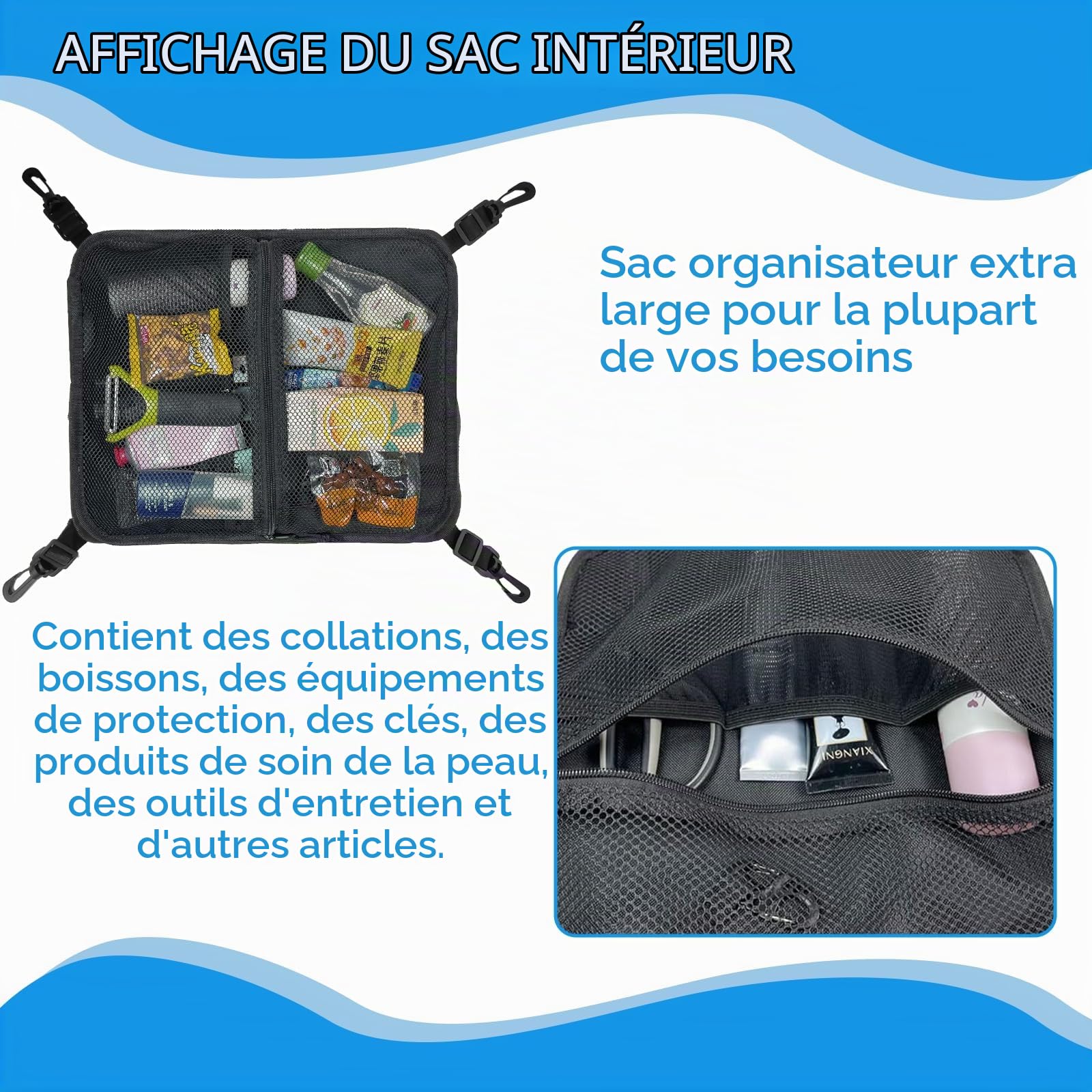 Sac de Rangement en Maille, Sup Paddle Board Deck Bag, Sacs de Rangement Légers pour Canoë avec Boucle Fixe pour Planche de Surf Stand Up Paddle, Kayak