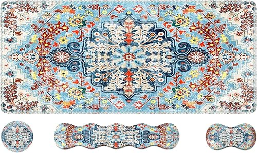 Miniatura 15 de iLeadon Juego de alfombrillas de escritorio, alfombrilla de mouse con reposamuñecas + reposamuñecas para teclado + alfombrilla grande para mouse +