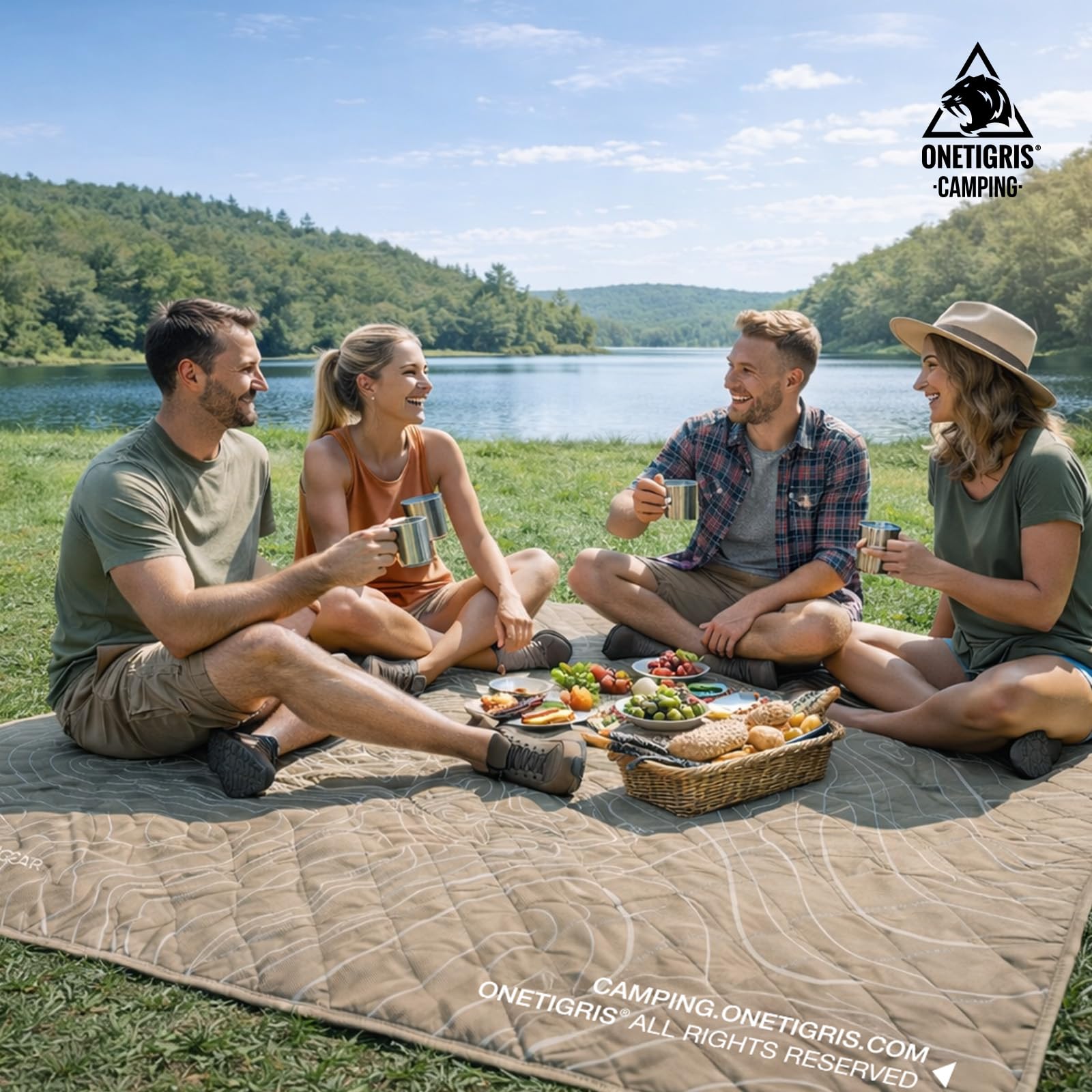 ONETIGRIS CAMPING Coperta da picnic impermeabile, grande coperta da campeggio all'aperto, tappetino da spiaggia a prova di sabbia, tappetino da picnic portatile per spiaggia, parco e campeggio