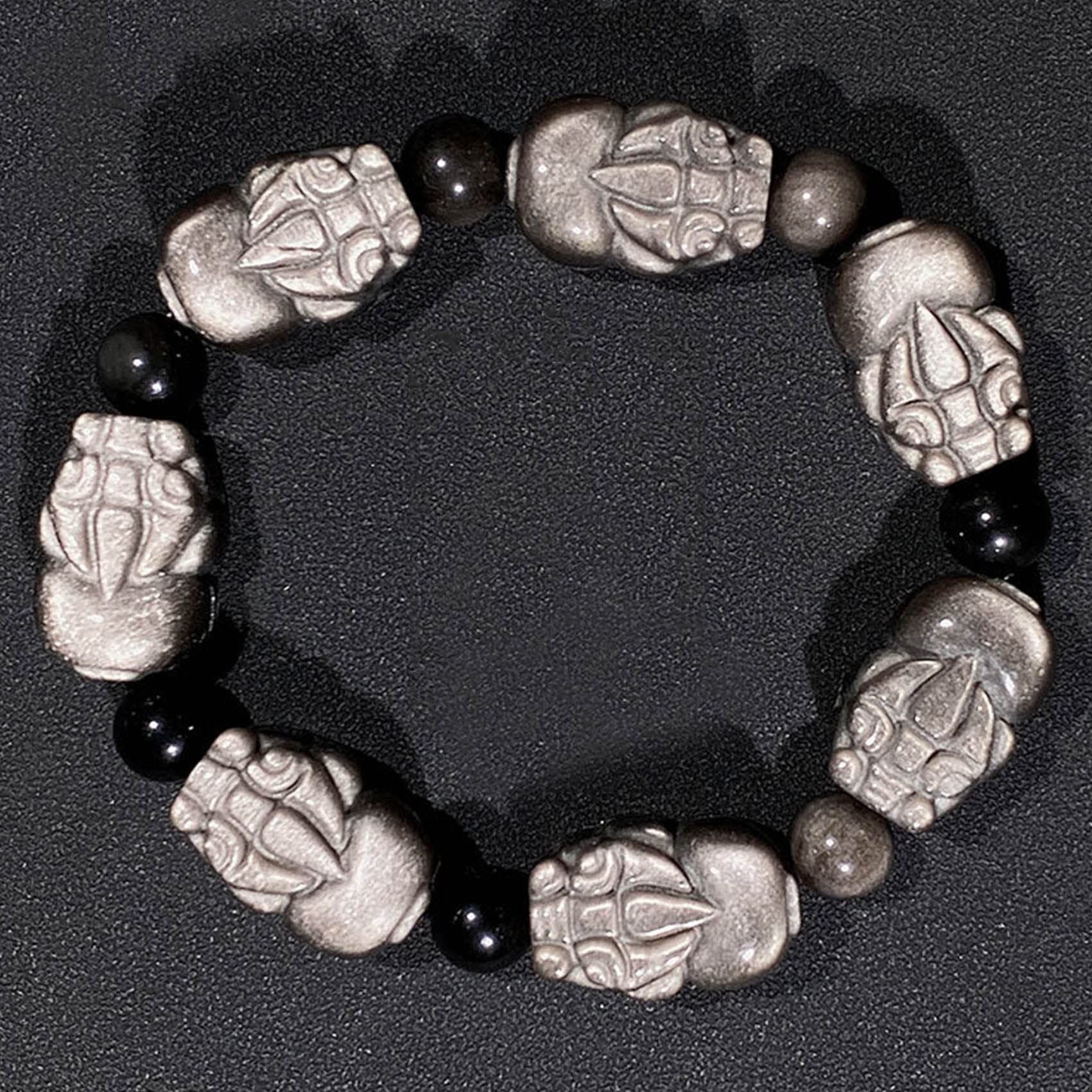 Armband Feng Shui Armband Natursilber Obsidian Armband Glücksdrache Armband 8mm Kristall Spacer Perlen Talisman Kristall Chakra Steine ​​Armband Unisex,7 Perlen