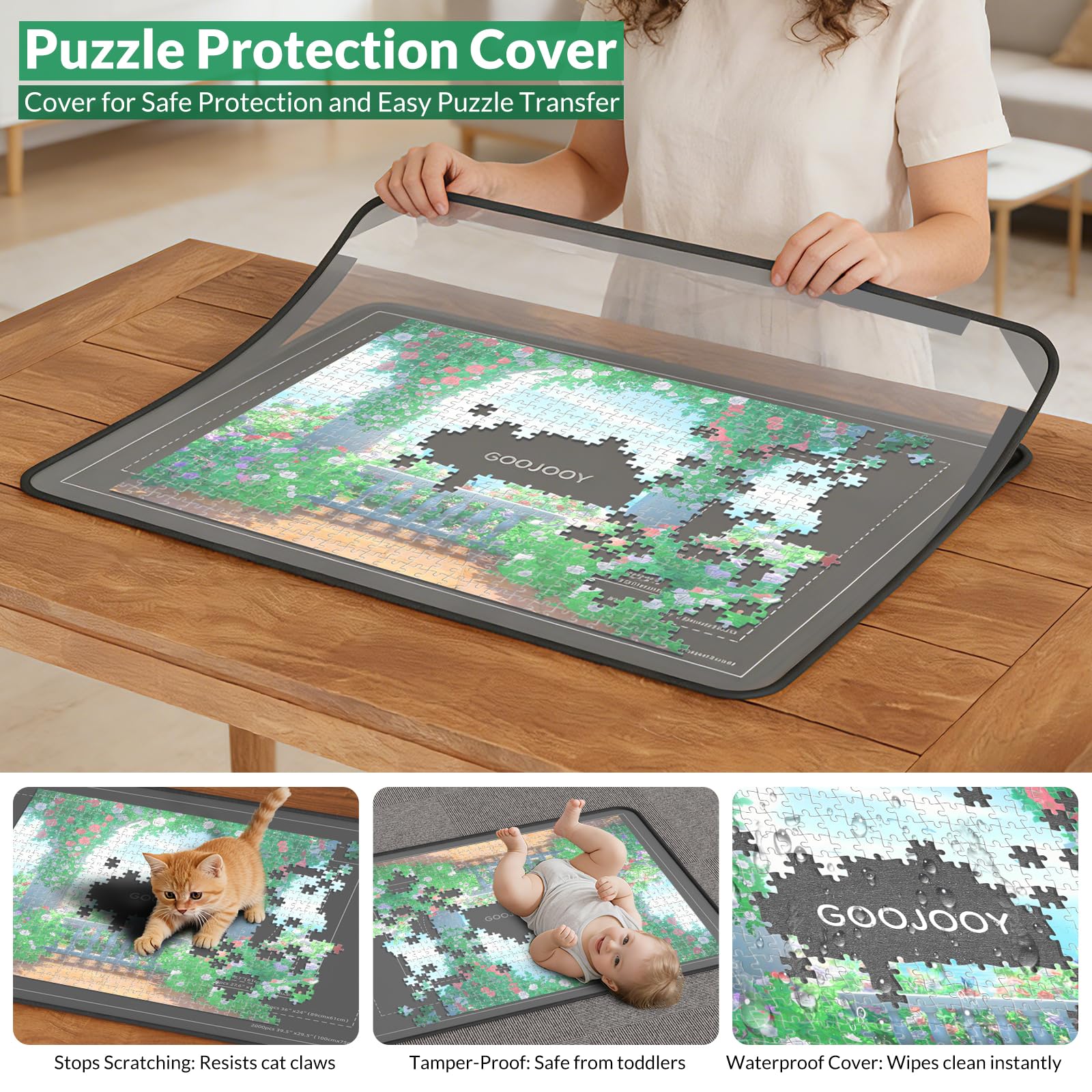 Puzzle na 1500 sztuk, 95 x 65 cm, 8 tacek do sortowania | Miękka powierzchnia filcowa, składana do kompaktowego przechowywania, lekka konstrukcja, łatwa do przechowywania
