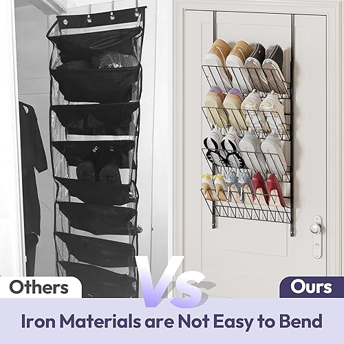 Miniatura 4 de SWTYMIKI Organizador de zapatos para colocar sobre la puerta  Organizador ajustable de 4 niveles para colgar zapatos, metal resistente detrás de la