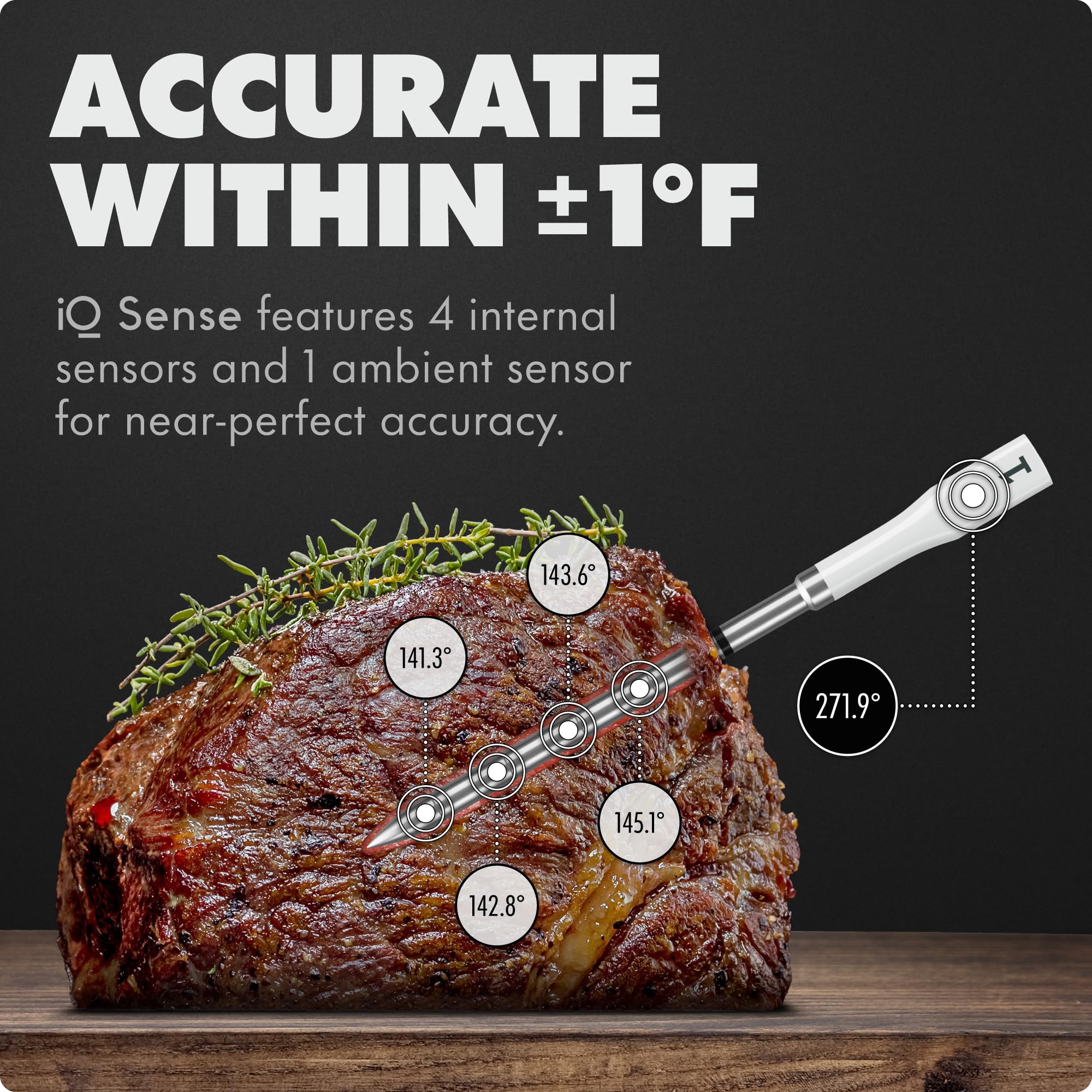 CHEF iQ Sense | Intelligentes kabelloses Fleischthermometer | 3 ultradünne Sonden | WiFi unbegrenzte Reichweite | 537.8 °C hitzebeständig | 5 Sensoren | BBQ, Grill, Ofen, Smoker, Luftfritteuse | Gen3