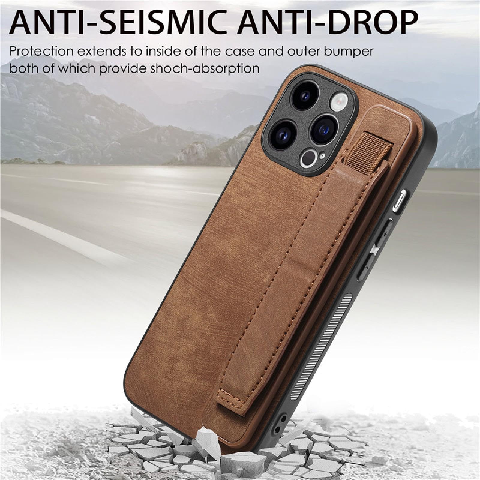 Für iPhone 15 Plus Handschlaufe Leder-Handyhülle Flip Stand Cover Bag (Für iPhone 15 Plus/LILA)