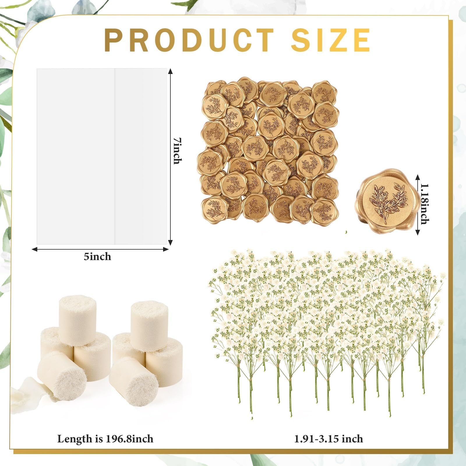Tazuxetuqe 50 Sets Hochzeitseinladungen Hüllen Set Vorgefaltet Pergament Umschläge Für 13 x 18 cm Einladungen Selbstklebende Gold Siegel Aufkleber Getrocknete