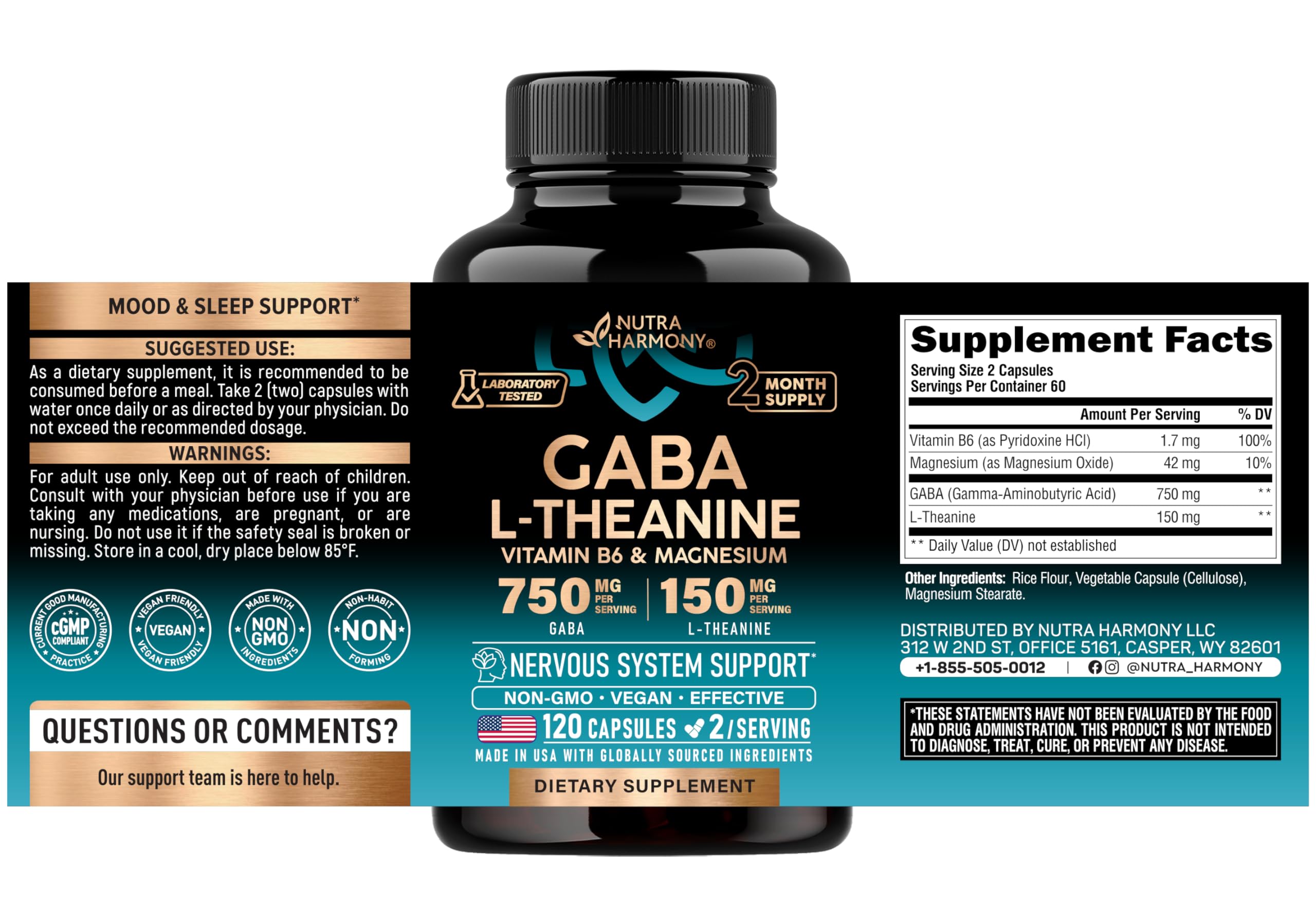 GABA L-Theanine Supplement 900 mg - Calm, Sleep & Relaxation - 120 Caps — Amazon image 2