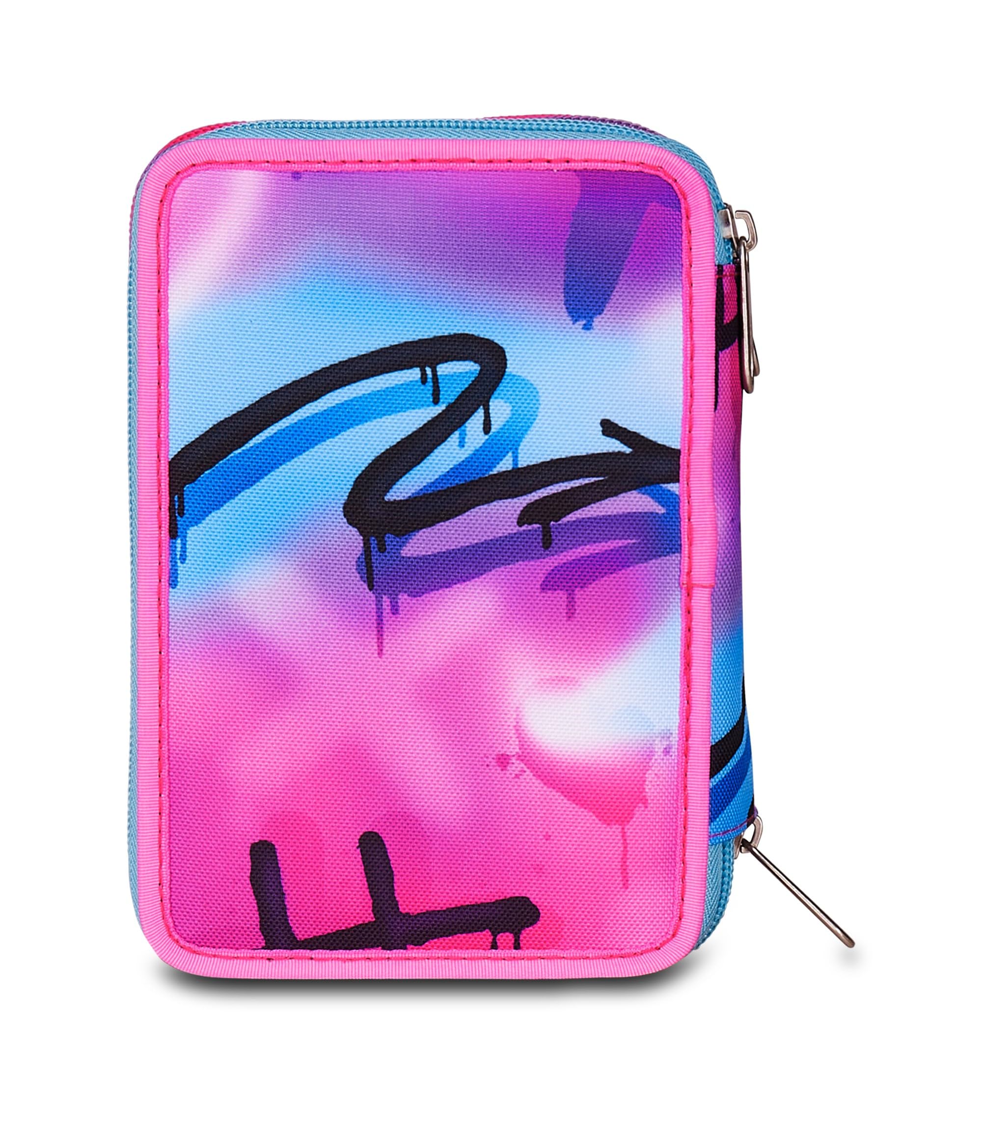 Seven Astuccio Scuola 3 scomparti con Matite Pennarelli Penne 3 Zip rosa/azzurro