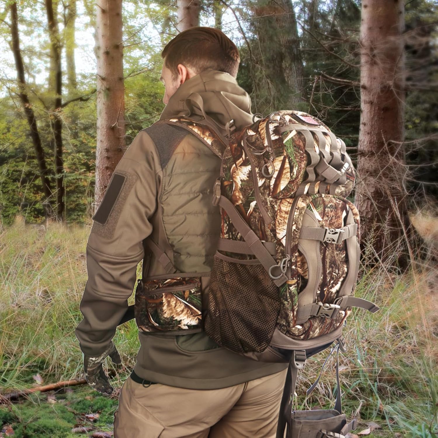 Hunting Backpack, Camo Hunting Backpacks & duffle Bags, Water-resistant Long-Lasting Large Capacity Bow Backpack Hunting Pack For Hunting Gear Accessories (Stealth Reed Camo) - Image 7