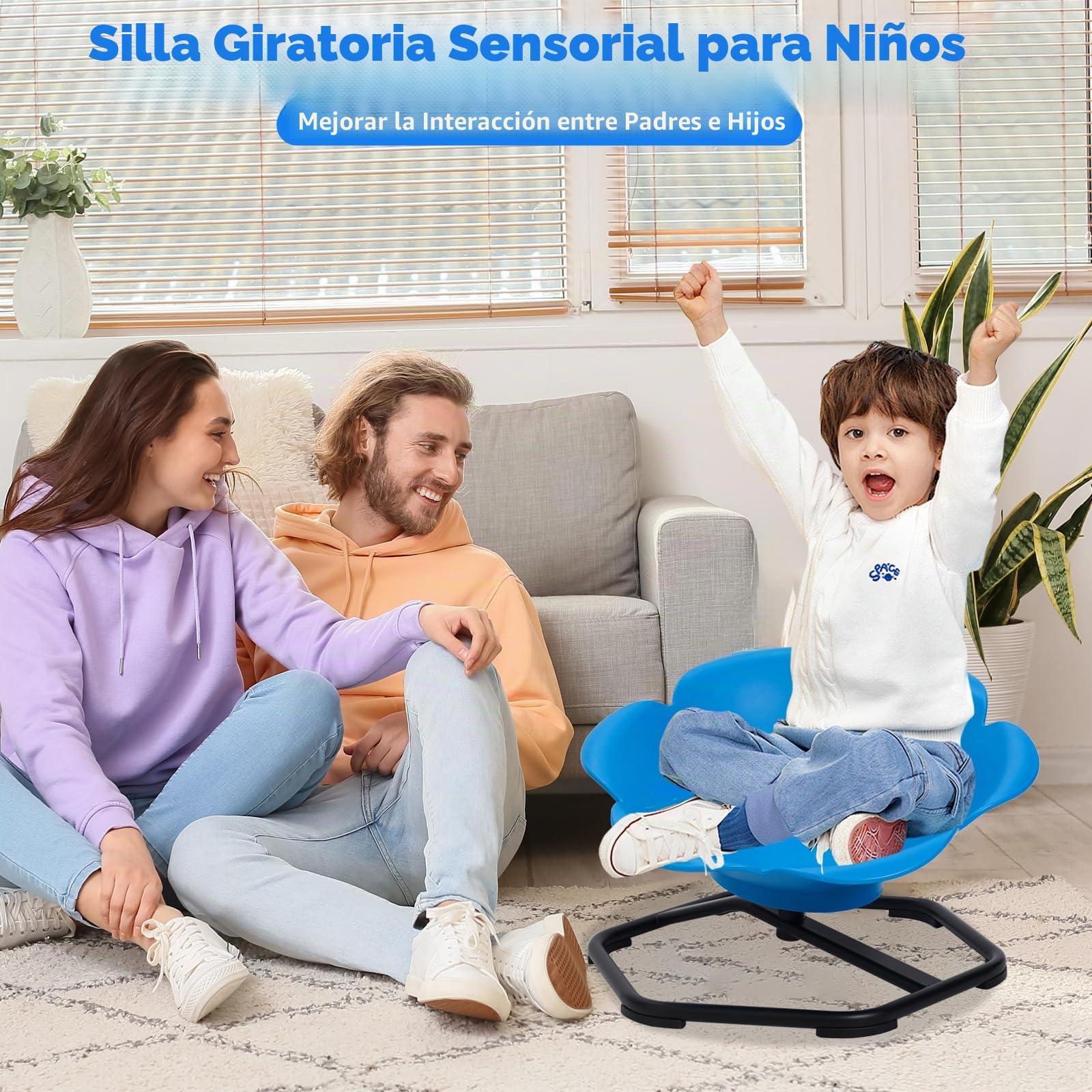 Silla Giratoria Sensorial Para Niños,Equilibrio de 360°,con Mango de Seguridad y Base Metálica Antideslizante,para Coordinación y Equilibrio, Silla Sensorial con Autismo y TDAH Juguete Sensorial(Azul)